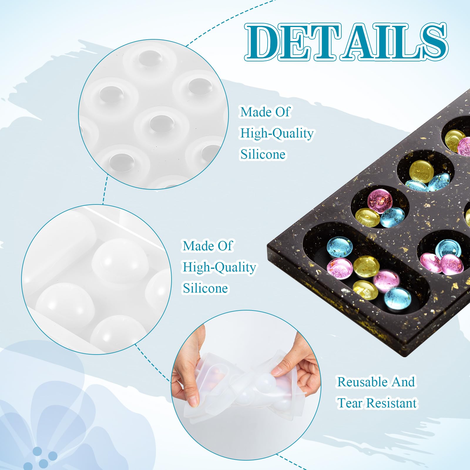 Zhehao Mancala Board Game Molds Set Epoxy Silicone Resin Molds Kit with 2 Pcs Mancala Stones Molds 4 Pcs Metal Mancala Accessories Mancala Board Resin Game Molds for Gifts DIY Family Party Board Games