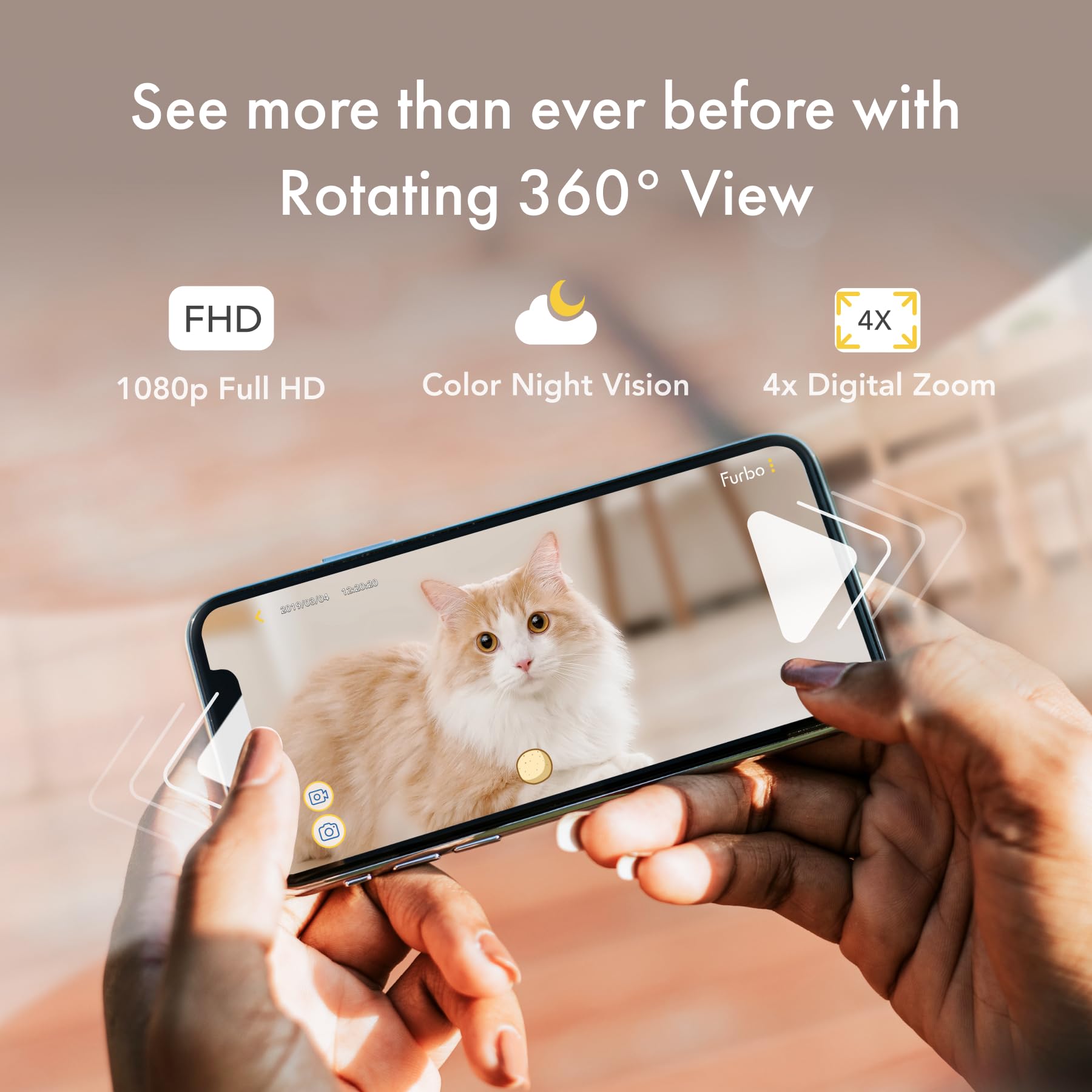 Furbo 360° Dog Camera - Unlock with Paid Plan: Home Security & Dog Safety Alerts, Rotating Pet Treat Dispenser w/ 2-Way Speaker, Smart Indoor Cam w/Phone App (3mo Minimum Subscription Required): Cat Cam (No Subscription Required)
