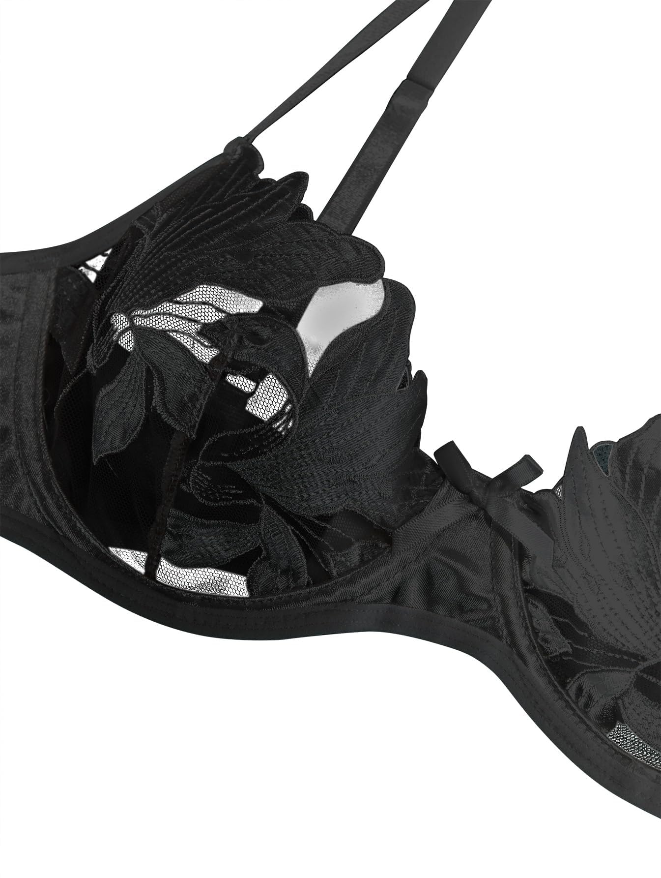 Lilosy Sexy Satin Mesh Floral Sheer Embroidered Underwire Lingerie Set 2 Piece Women thumbnail 3