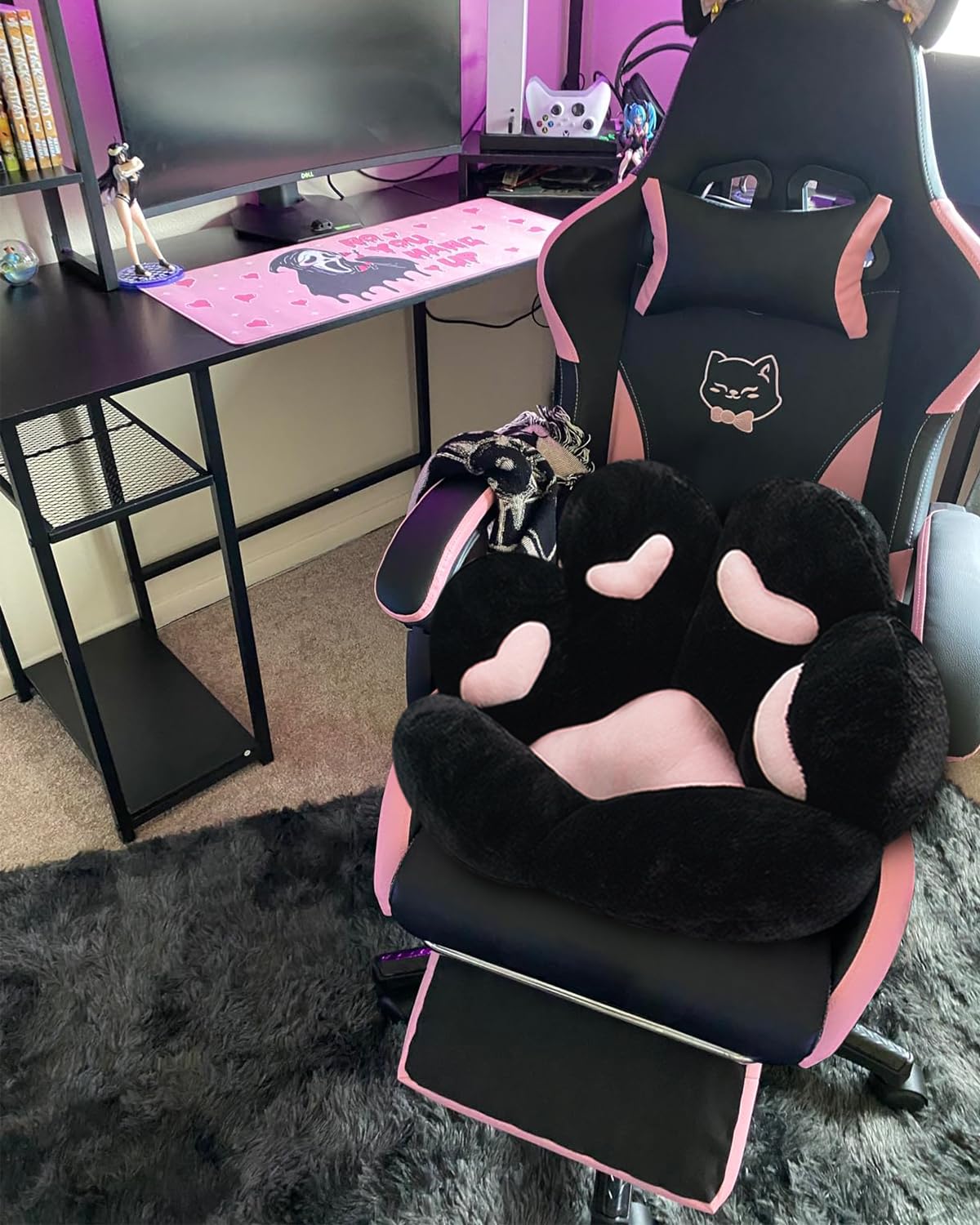 MOONBEEKI Cat Paw Cushion Chair Comfy Kawaii Plush Seat Cushions Shape Lazy Pillow for Gamer Chair 28"x 24" Cozy Floor Cute Seat Kawaii for Girl Worker Gift, Dining Room Bedroom Decorate Black: Black 28 Inch