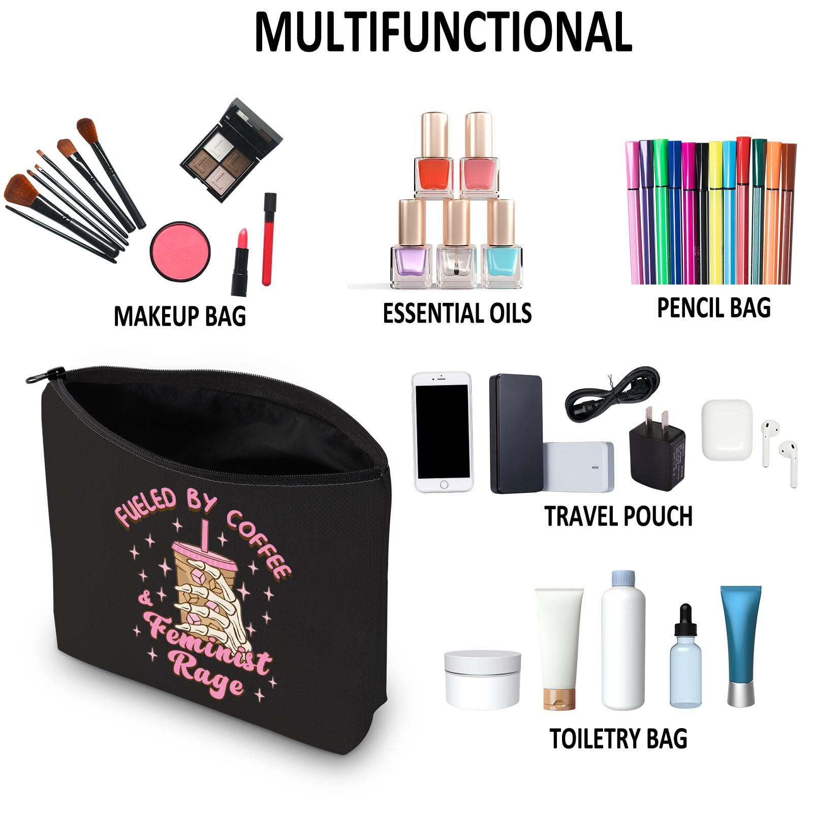 G2TUP Feminist Gift Fueled By Coffee And Feminist Rage Makeup Bag Feminism Cosmetic Bag Smash The Patriarchy Merch () thumbnail 4