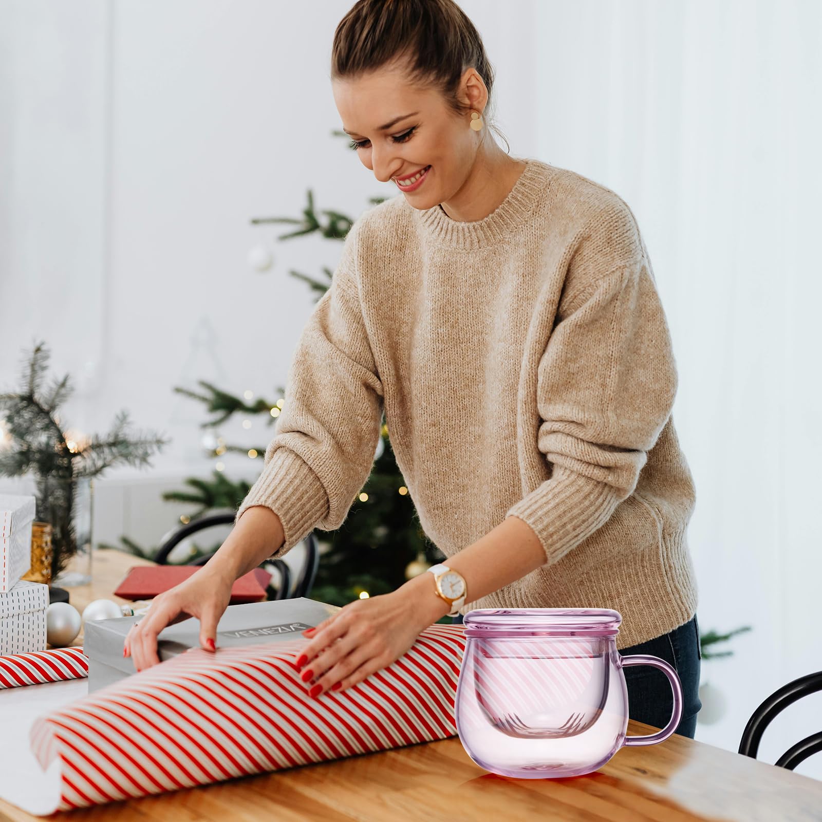 DOPUDO Glass Tea Cup with Infuser and Lid, 17.6oz/520ml Large Borosilicate Teacup,Tea Glass, Clear Mug for Loose Leaf Tea, Blooming Tea, Microwave & Dishwasher Safe - Tea Maker Gift for Birthday: Glass 11OZ