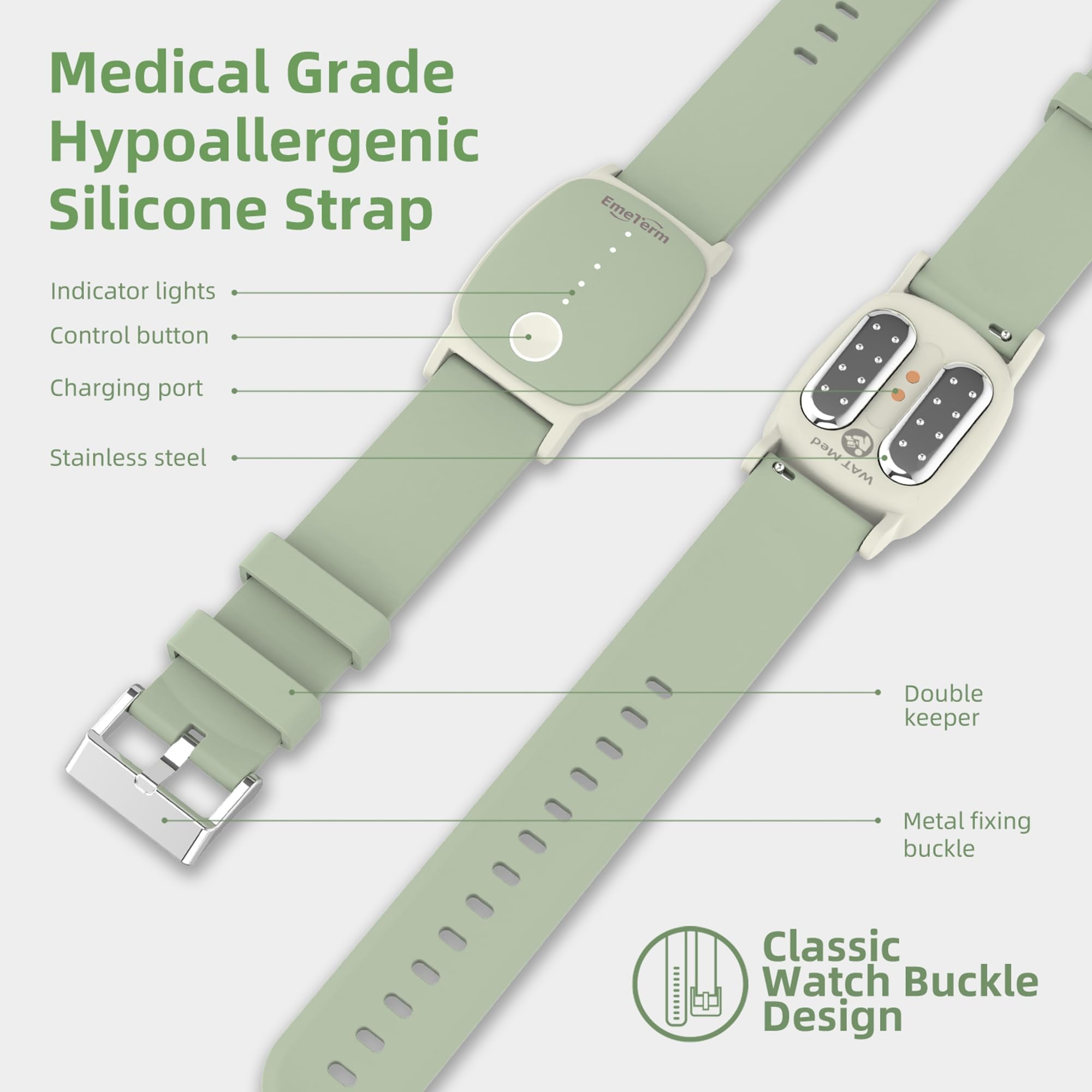 EmeTerm Explore  Anti-Nausea Wristband IP67 Waterproof Morning Motion Travel Sickness Vomit Relief Rechargeable Classic Strap Design No Gel Drug Free Without Side Effects: Mint Green