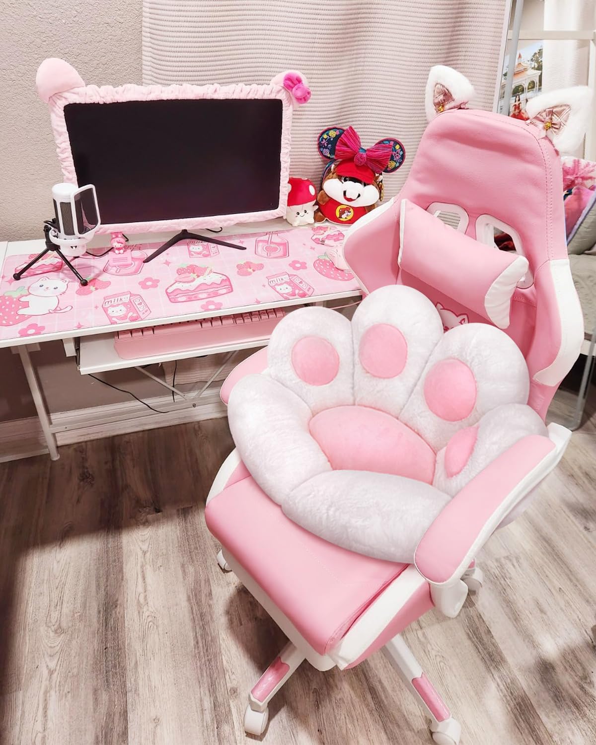 MOONBEEKI Cat Paw Cushion Chair Comfy Kawaii Plush Seat Cushions Shape Lazy Pillow for Gamer Chair 28"x 24" Cozy Floor Cute Seat Kawaii for Girl Worker Gift, Dining Room Bedroom Decorate Black: White 28 Inch