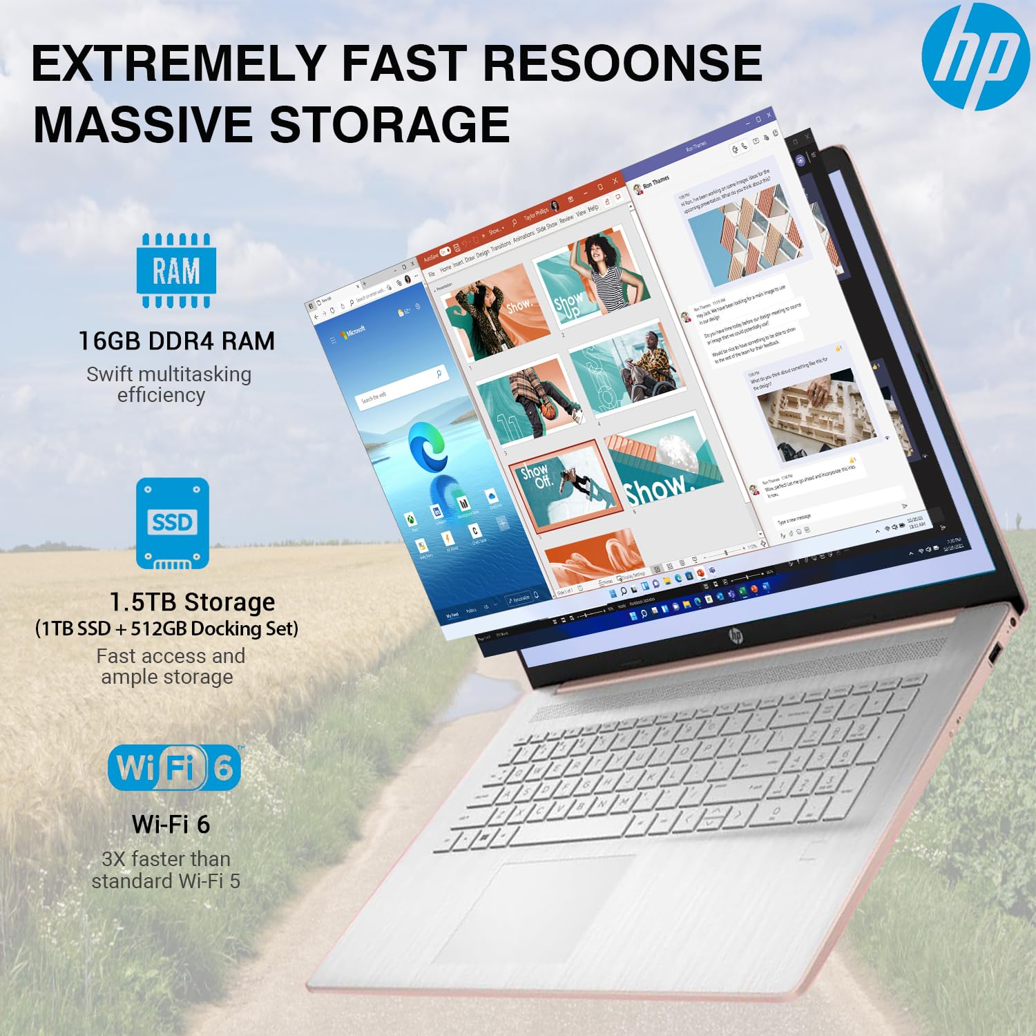 HP 17 Touchscreen Laptop Computer, 17.3 Inch HD+ Touch Screen Business Laptop PC, Intel Core i7, 64GB RAM 2TB SSD+512GB Docking Set,Windows 11 Pro,Lifetime Office,10 Key,Backlit,Fingerprint, Rose Gold: 16GB RAM | 1.5TB Storage
