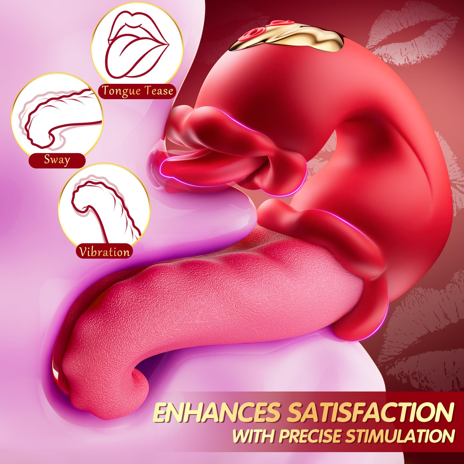 Vibrator Adult Sex Toys for Women - 4 in 1 Tongue Thrusting Vibrators Dildo Rose Sex Toys with 10 Licking Clitoral & 10 Vibration Mode, G Spot Clit Stimulator Pleasure Tools for Female Couples Games: Red