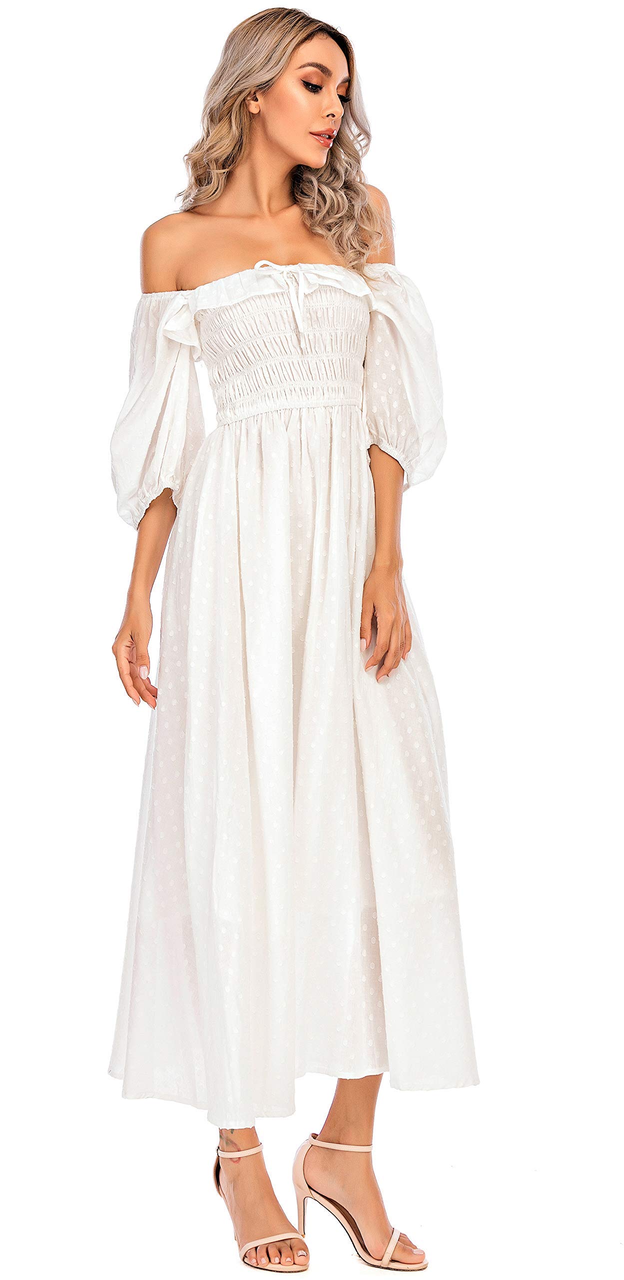 R.Vivimos Vintage A Line Ruffled Dresses: Medium White-1