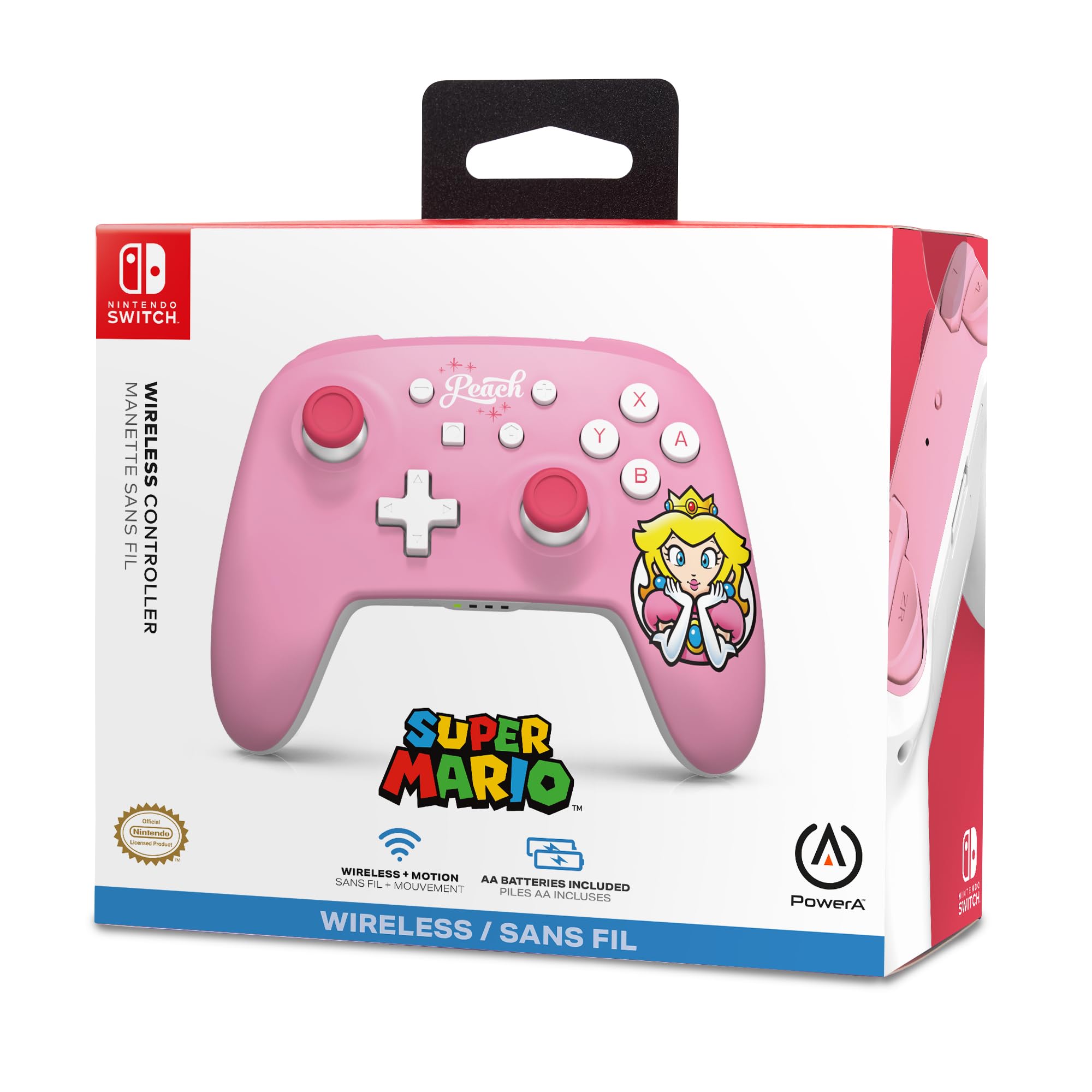 PowerA Wireless Nintendo Switch Controller - Pikachu Ecstatic, AA Battery Powered (Battery Included), Nintendo Switch Pro Controller, Mappable Gaming Buttons, Officially Licensed by Nintendo: Princess Peach With Motion