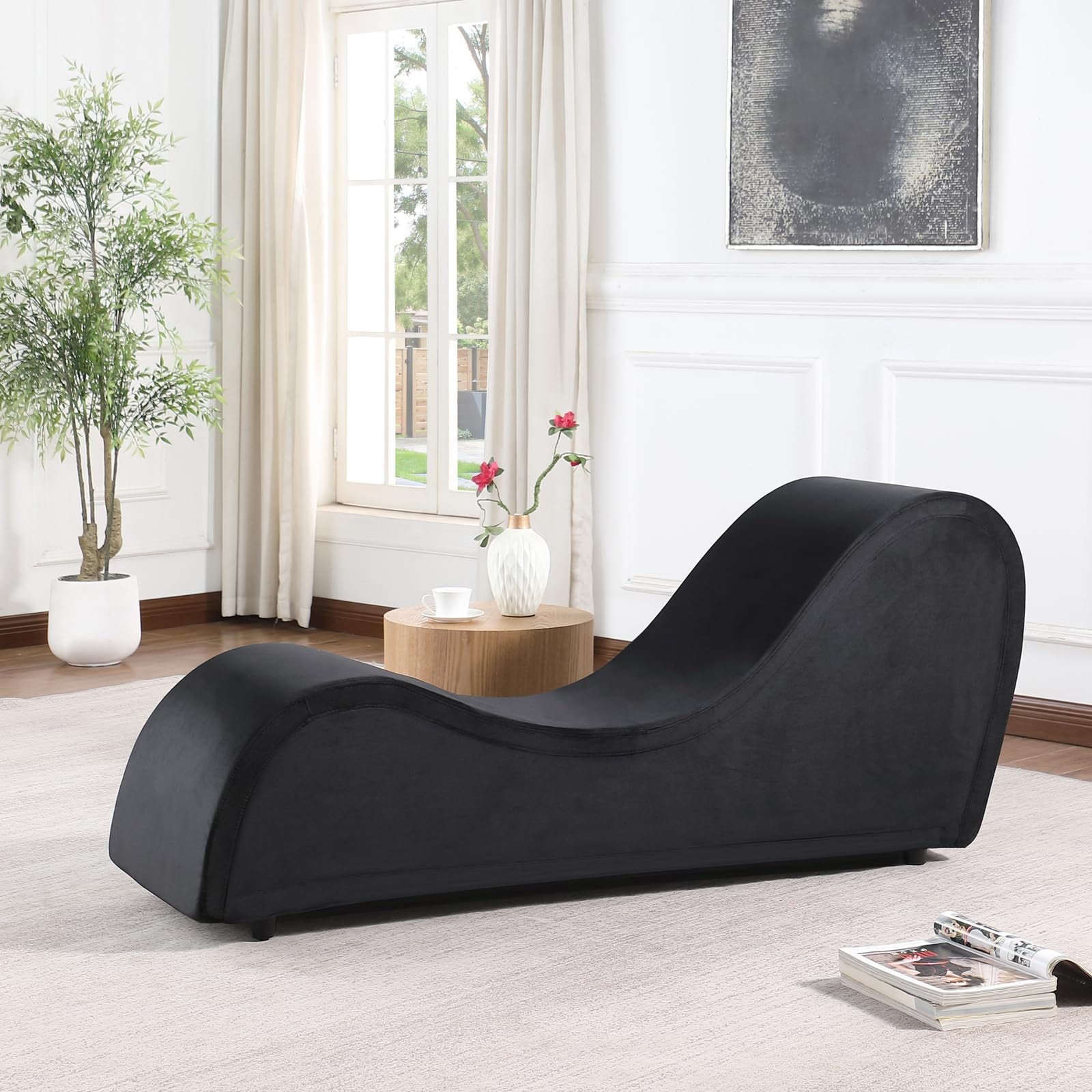 JUBILOOM Yoga Chaise Lounge Chair - Ergonomic Design for Adults, Padded Sponge with Washable, Yoga Chair with Non-Slip Bottom for Bedroom, Living Room, Indoor & Outdoor Yoga Furniture, Dark: Black