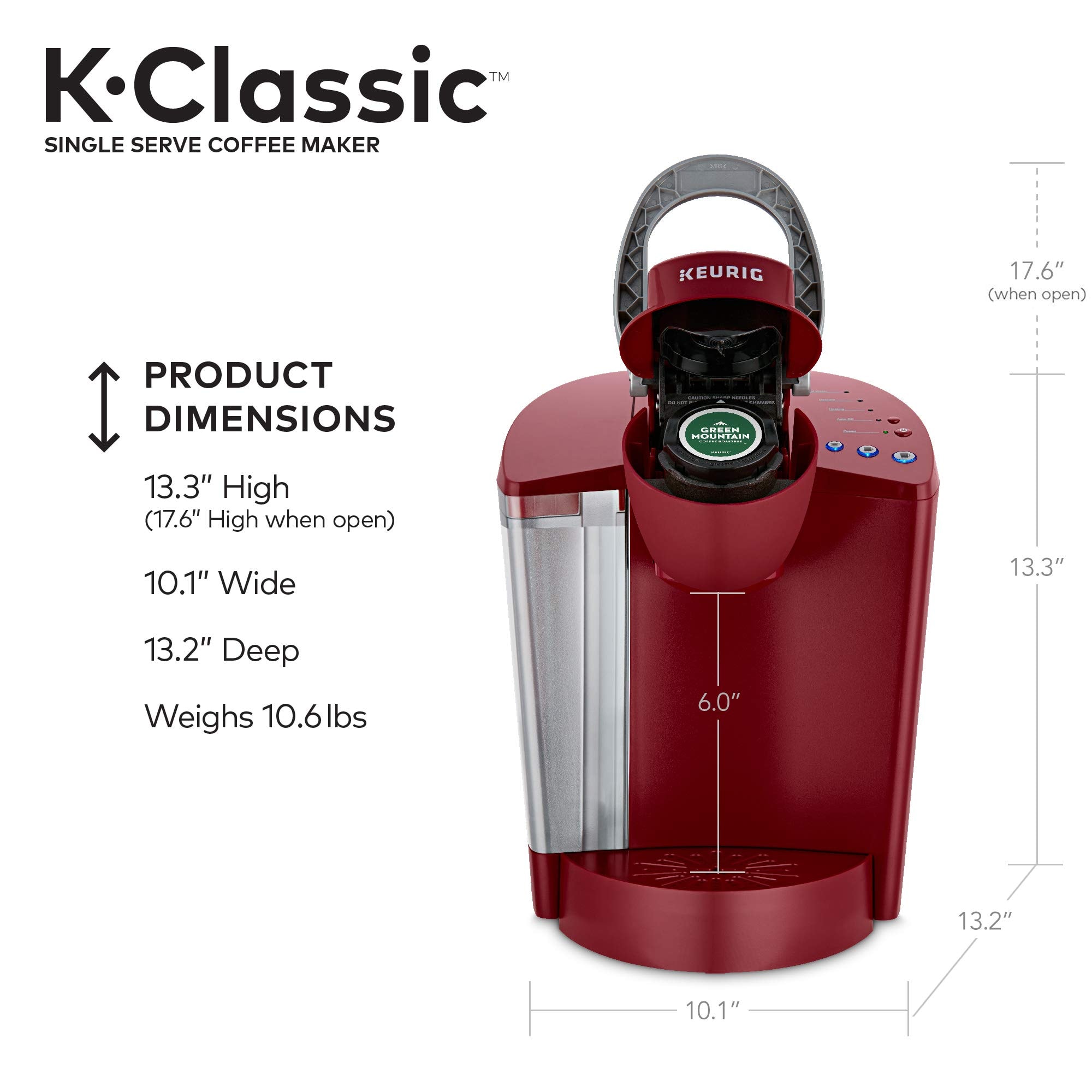 Keurig K-Classic Single Serve K-Cup Pod Coffee Maker, with 3 Brew Sizes, 48oz Removable Reservoir,