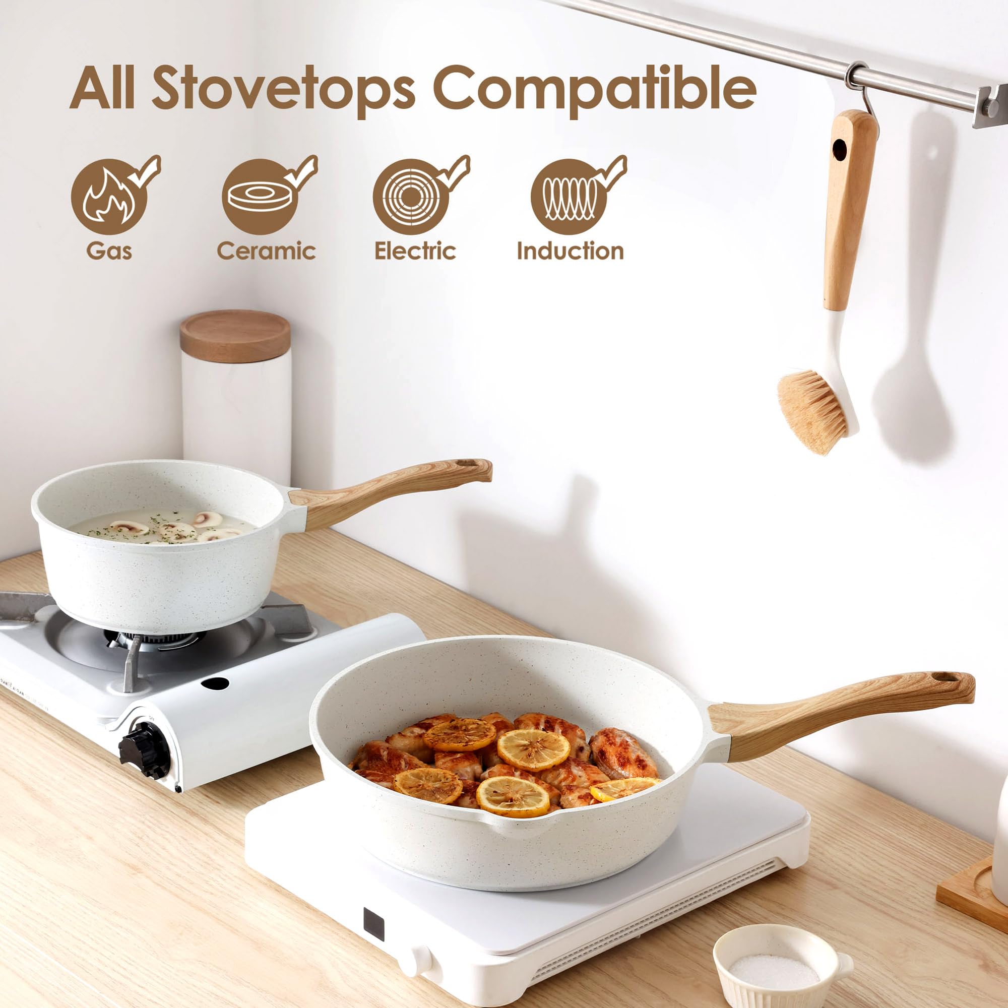 SENSARTE Nonstick Cookware Set 13-Piece, Non Stick Pots and Pans Set with Swiss Granite Coating, Healthy Kitchen Cooking Set, Stay-Cool Handles, PFOA Free: White
