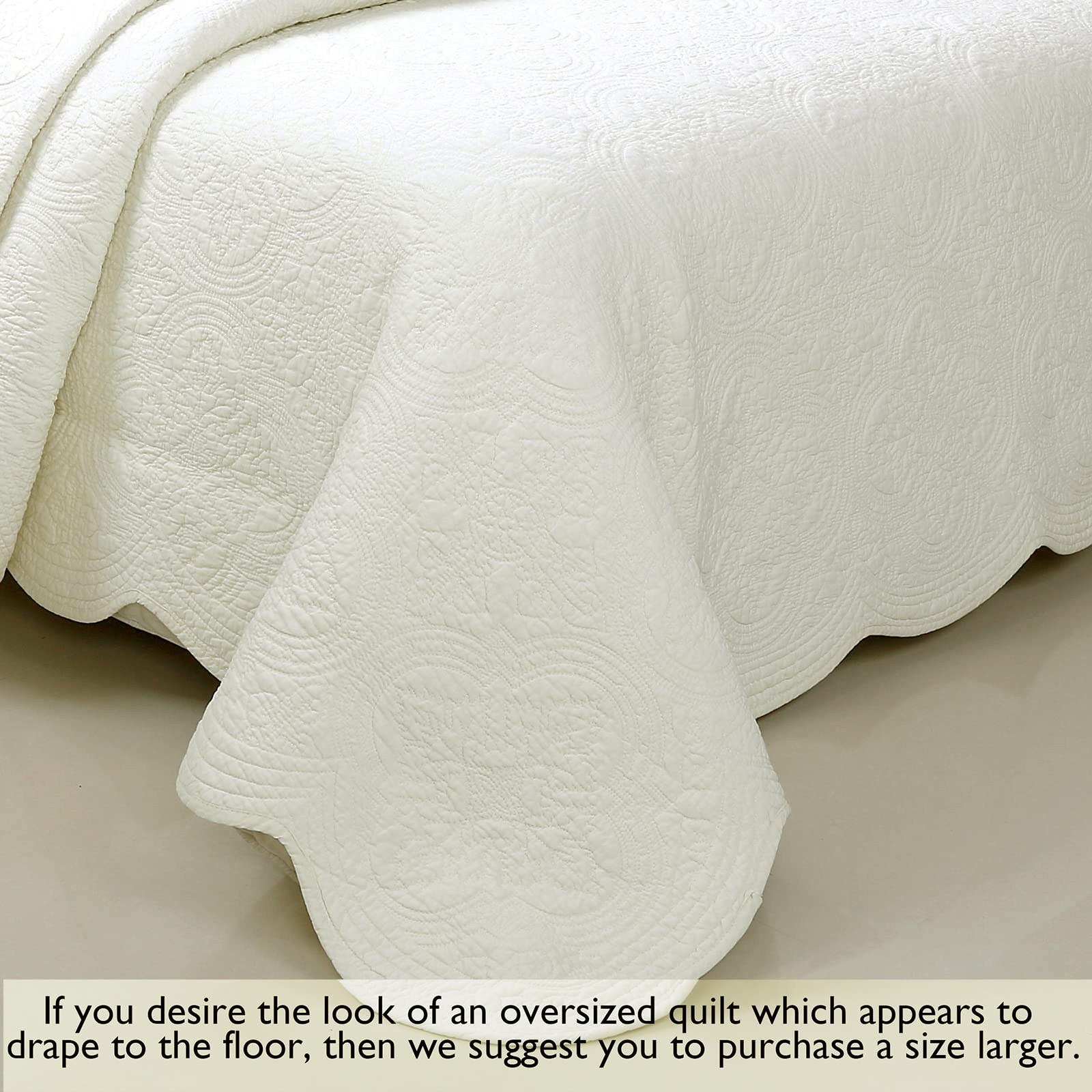 Cozy Line Home Fashions 100% Cotton Victorian Medallion Solid White Matelasse Embossed Bedding Quilt Set, Reversible Lightweight Bedspread, Coverlet for All Season (Blantyre - White, King - 3 Piece)