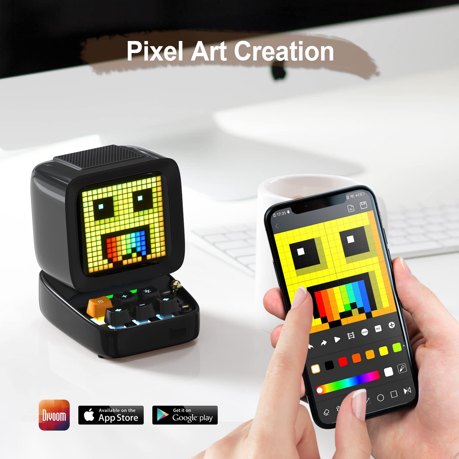 Divoom Ditoo Retro Pixel Art Game Bluetooth Speaker with 16X16 LED App Controlled Front Screen (): Black