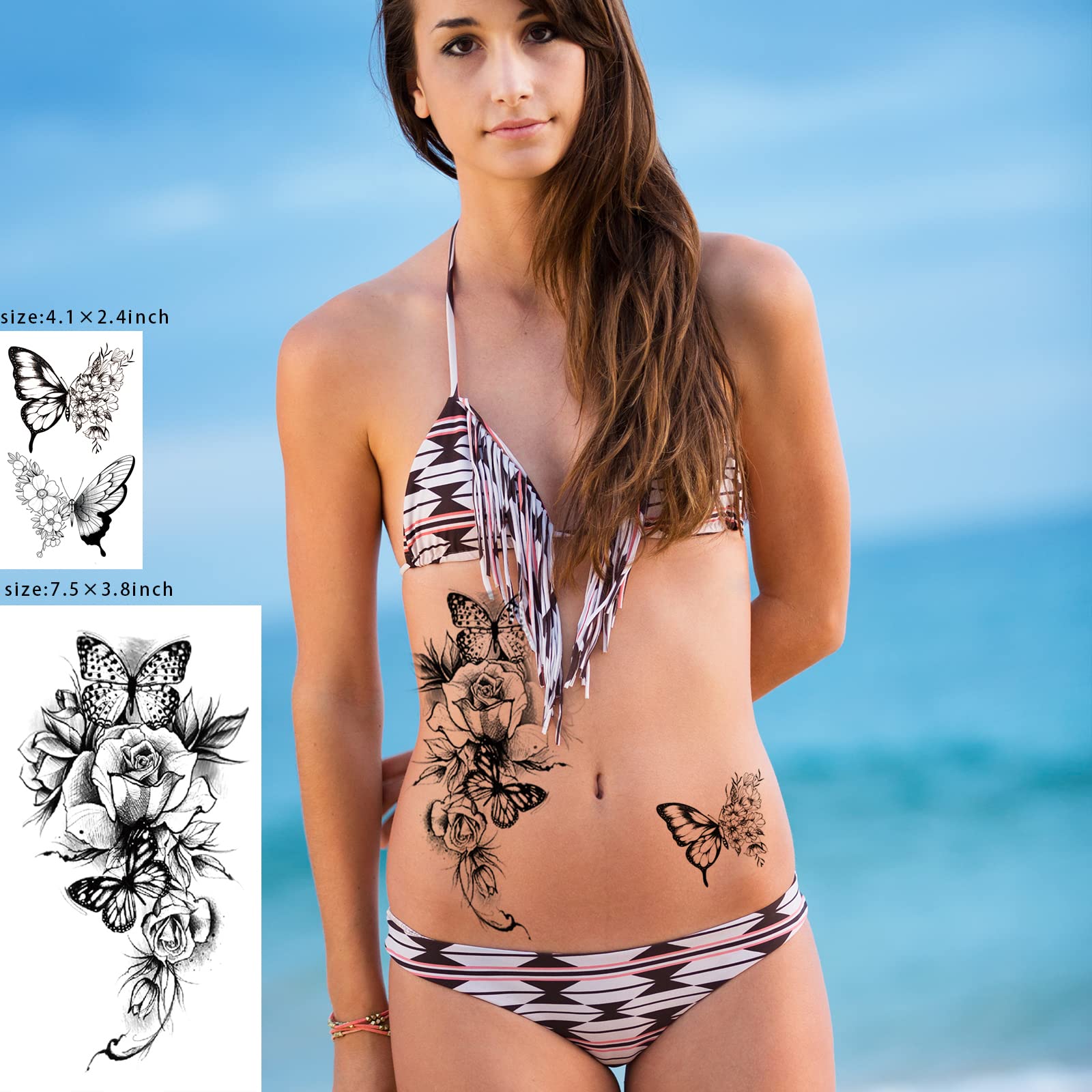 72 Sheets 3D Flowers Temporary Tattoos for Women Adult, Including 12 Sheets Large Fake Tattoos That Look Real and Last Long, Waterproof Rose Moon Butterfly Tiger Snake Tattoos and Flowers Tattoos