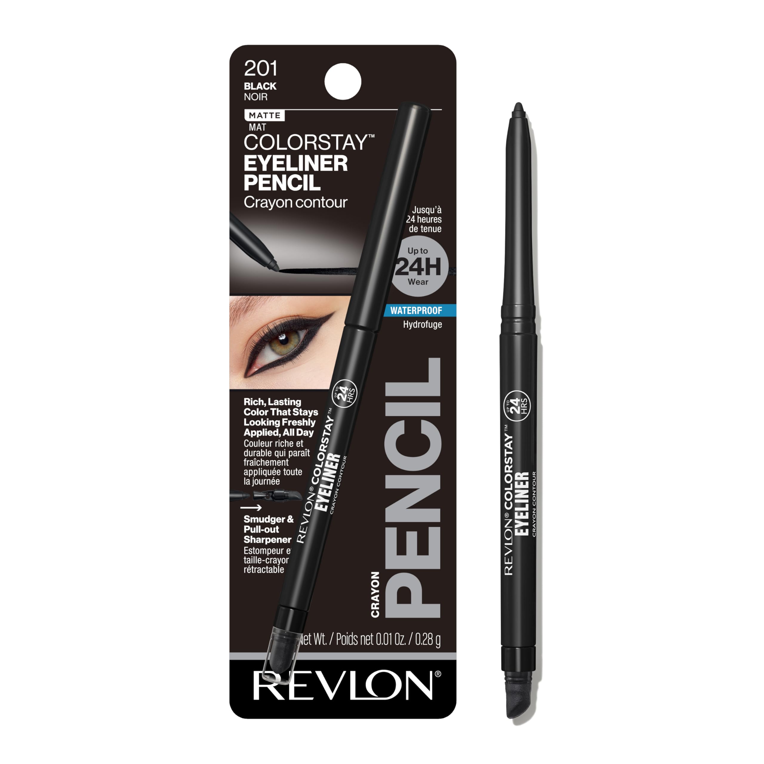 Revlon ColorStay Pencil Eyeliner with Built-in Sharpener, Waterproof, Smudgeproof, Longwearing Eye Makeup with Ultra-Fine Tip, 201 Black, 0.01 oz: Black 0.01 Ounce (Pack of 1)