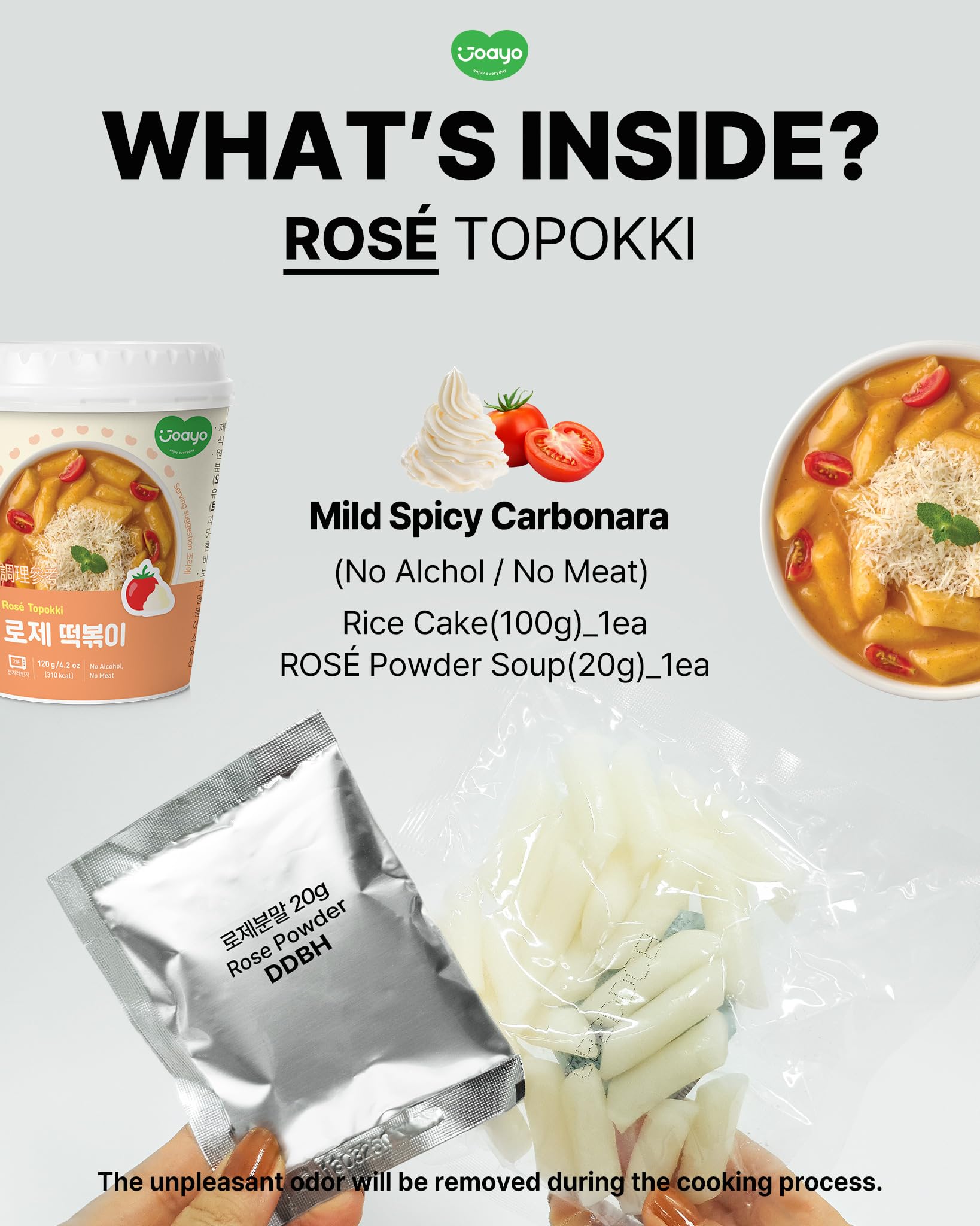 JOAYO Rose Tteokbokki Rice Cakes w/Spicy & Creamy Carbonara Flavored Sauce [2-PACK] Korean Street Food Easy K-Food Instant Microwavable Snack