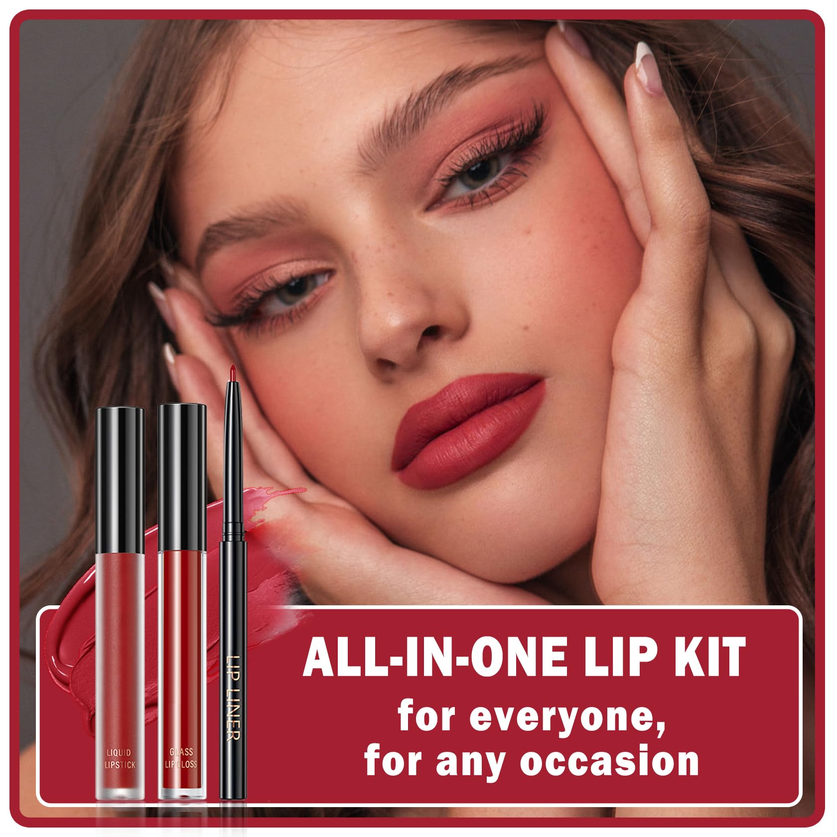 QIUFSSE 3 in 1 Black Lip Liner Pencil and Lipstick lipgloss Set Matte Black Lipstick Lip Gloss Kit Long-lasting Nonstick Cup Smudge Proof Lip Kits with Lip Liner,Velvet Goth Makeup (): 06# Red High Heels