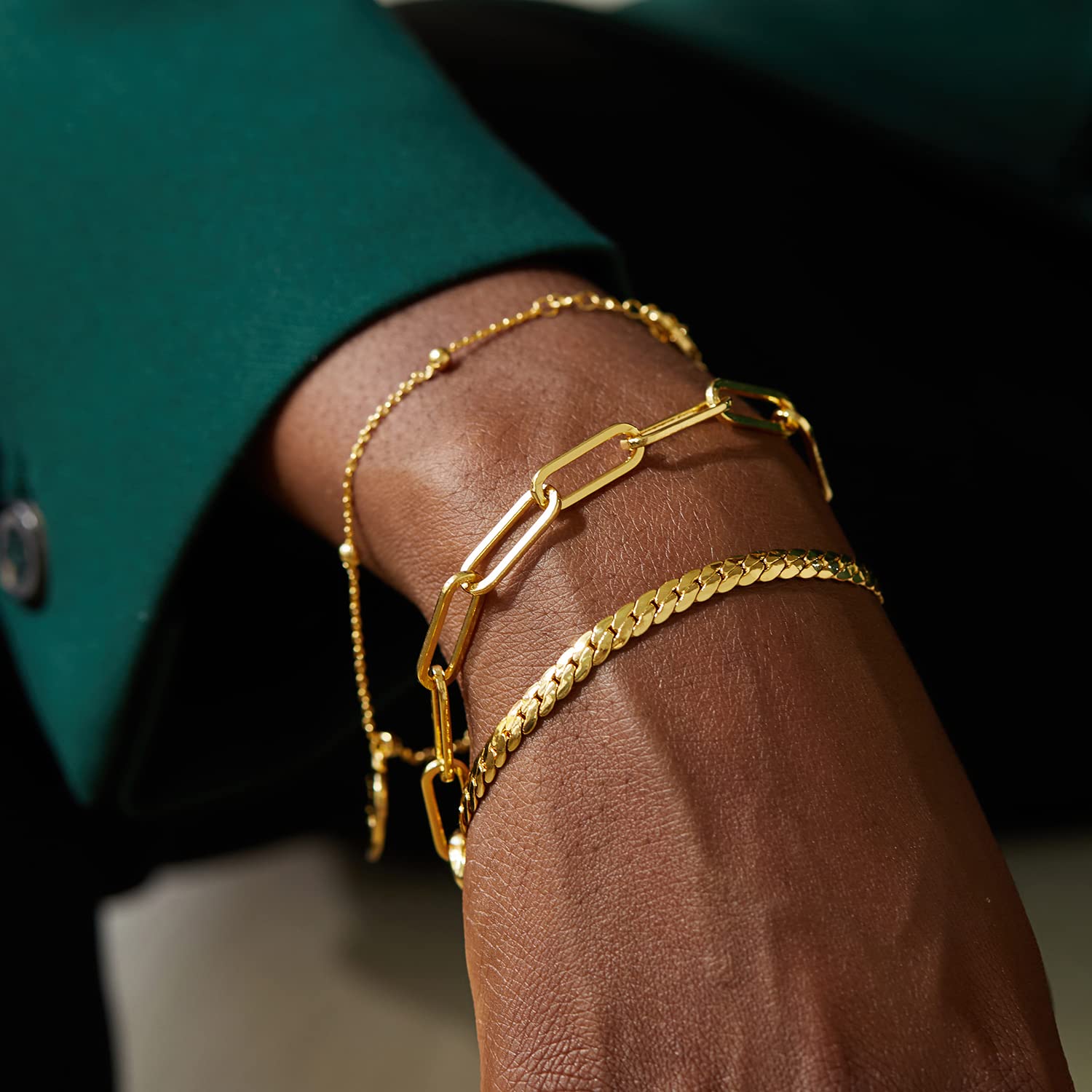 FRUMOS Dainty Layering Bracelets for Women 18 k Gold Plated Fashion Adjustable Chunky Cuban Paperclip Link Chain Bracelets Jewelry for Women Girls Gift thumbnail 5