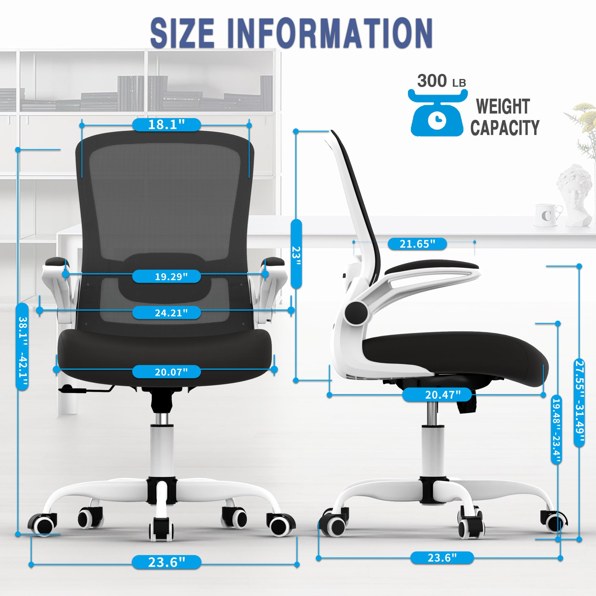 Office Chair, Ergonomic Desk Chair with Adjustable Lumbar Support, High Back Mesh Computer Chair with Flip-up Armrests-BIFMA Passed Task Chairs, Executive Chair for Home Office