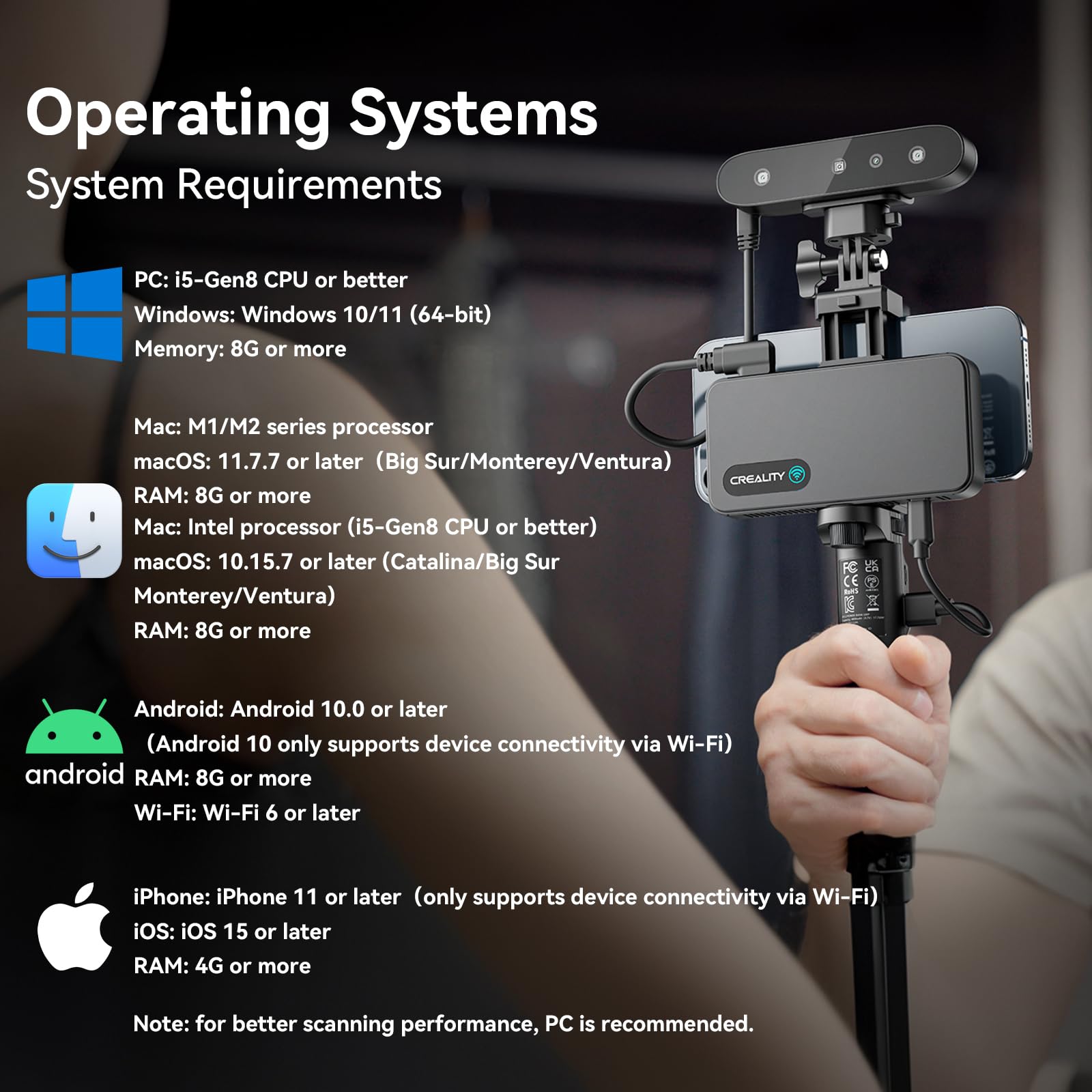 Creality 3D Scanner, Raptor Scanner for 3D Printing, Hybrid Technology for Versatile Scanning, High Precision with 0.02mm, Anti-Shake Tracking, 24-Bit Fast Full-Color Scanning for Windows macOS: Creality 3D Scanner CR-Scan Ferret Pro for 3D Printing, Handheld Scanner with 0.1mm Accuracy, Wireless Scanning, Anti-Shake Tracking, Fast Full-Color Scan for iOS/Android Phone PC macOS Win 10/11