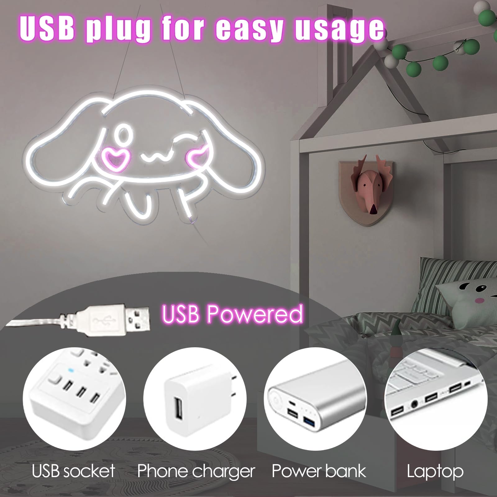 Cinnamoroll Anime Neon Sign for Wall Decor Cinnamoroll Led Light Room Decor Japanese Neon Light LED Sign for Anime Fans Cinnamoroll Gift for Girls 17.5"*9.5"