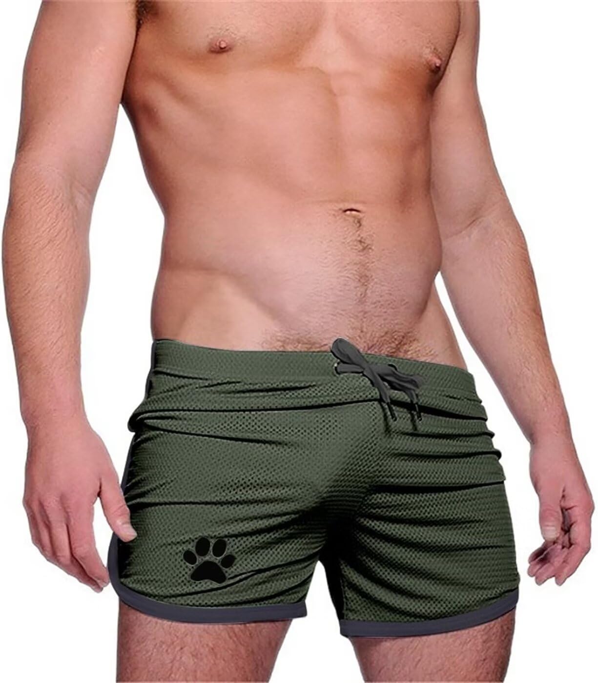 Men's Running Shorts Breathing Athletic Gym Mesh Shorts for Men Breathable Dog Paw Print Gym Workout Shorts: Large Army Green+black