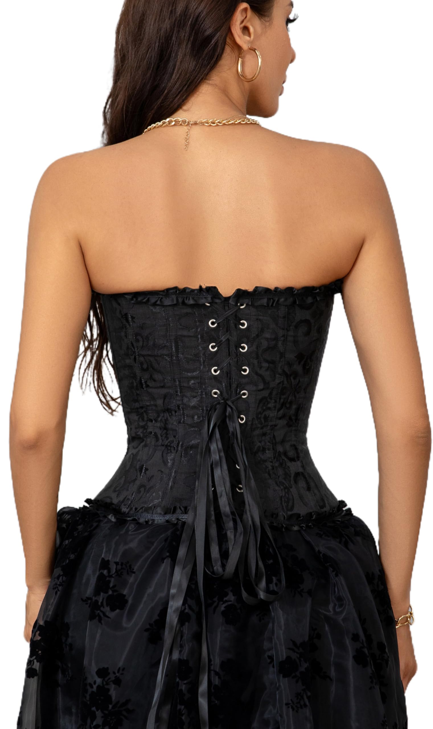 SZIVYSHI Corset Tops for Women, Bustier Shapewear Lingerie, Lace Waist Push Up Bodysuit: Large Black