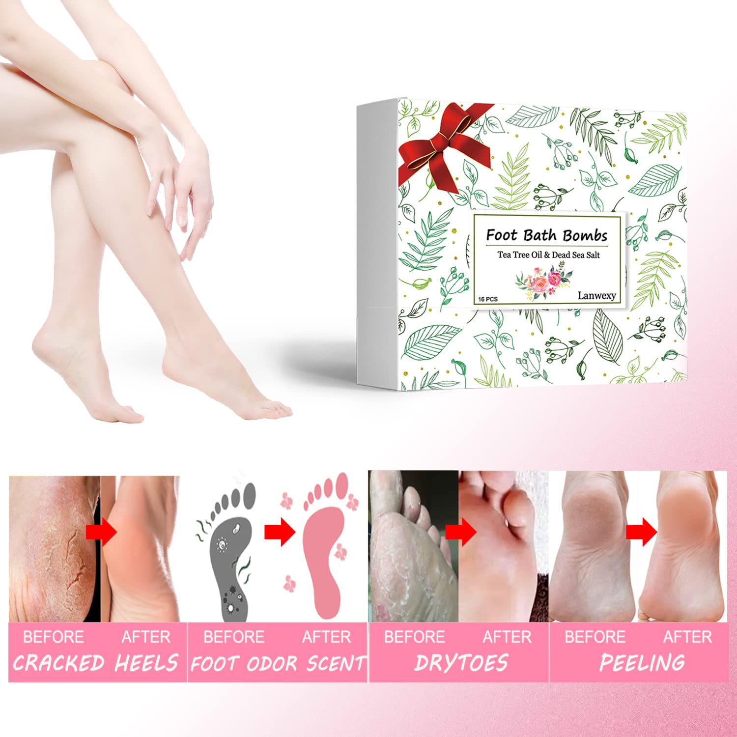 Lanwexy Bath Foot Bombs, 16 Pack Foot Soak with Bath Salt and Tea Tree Oil. Organic Natural Handmade Aroma Pure Essential Oil Bubble Foot Balls for Feet Callus, Dry Cracked, Stubborn Feet Odor Scent.: Pack of 16