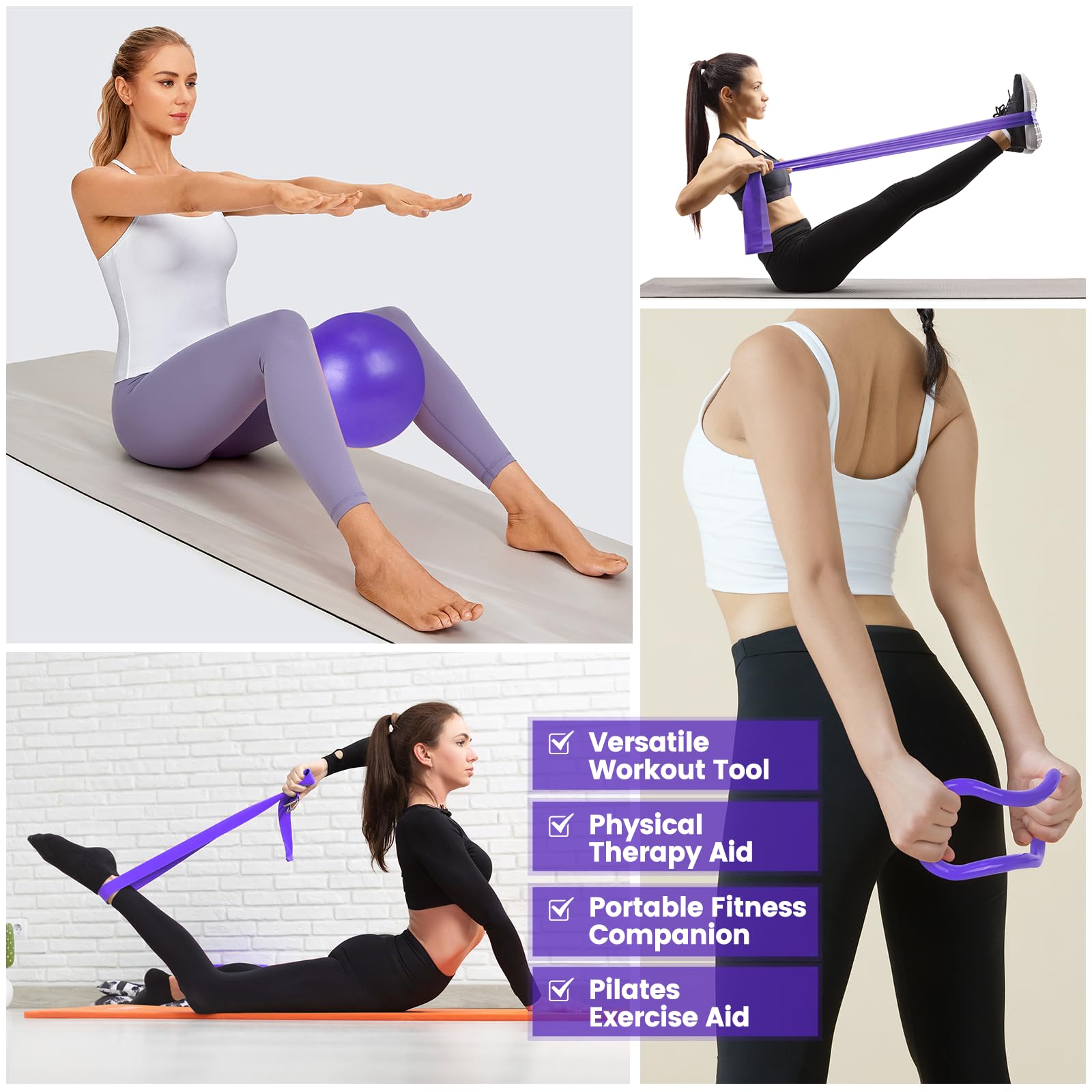 HGKZJSL Home Pilates Essentials Kit for Women,Pilates Equipment Set with 9 Inch Yoga Ball,Figure 8 Resistance Band,Pilates Bands & Accessories,Pilates Ring and Ball Set for Beginners Home Workouts