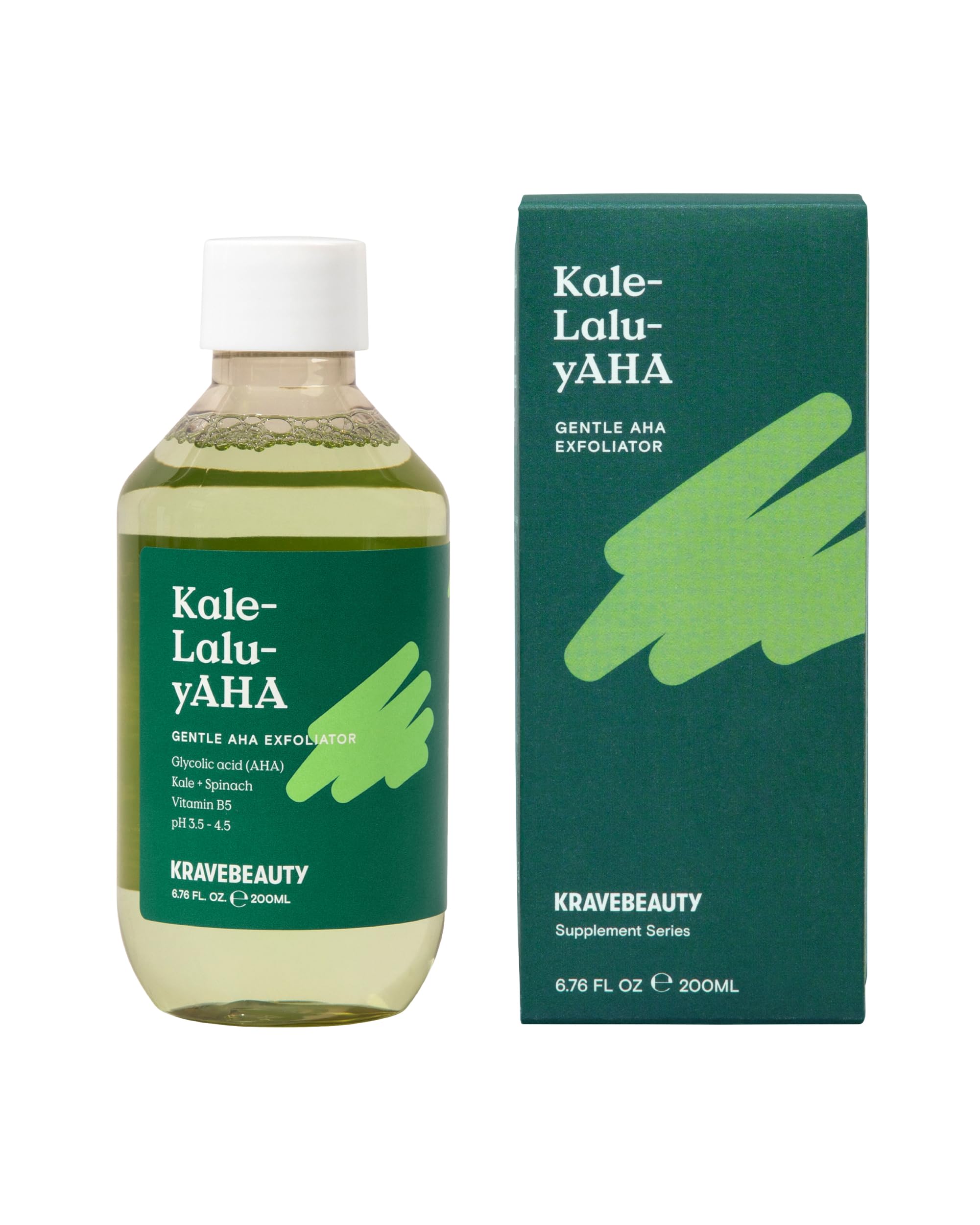 KraveBeauty Kale-Lalu-yAHA, Gentle 5.25% AHA Exfoliator, Contains Glycolic Acid & Hyaluronic Acid, Unclogs Pores and Hydrates Skin, Vegan & Cruelty Free, 6.76 fl oz