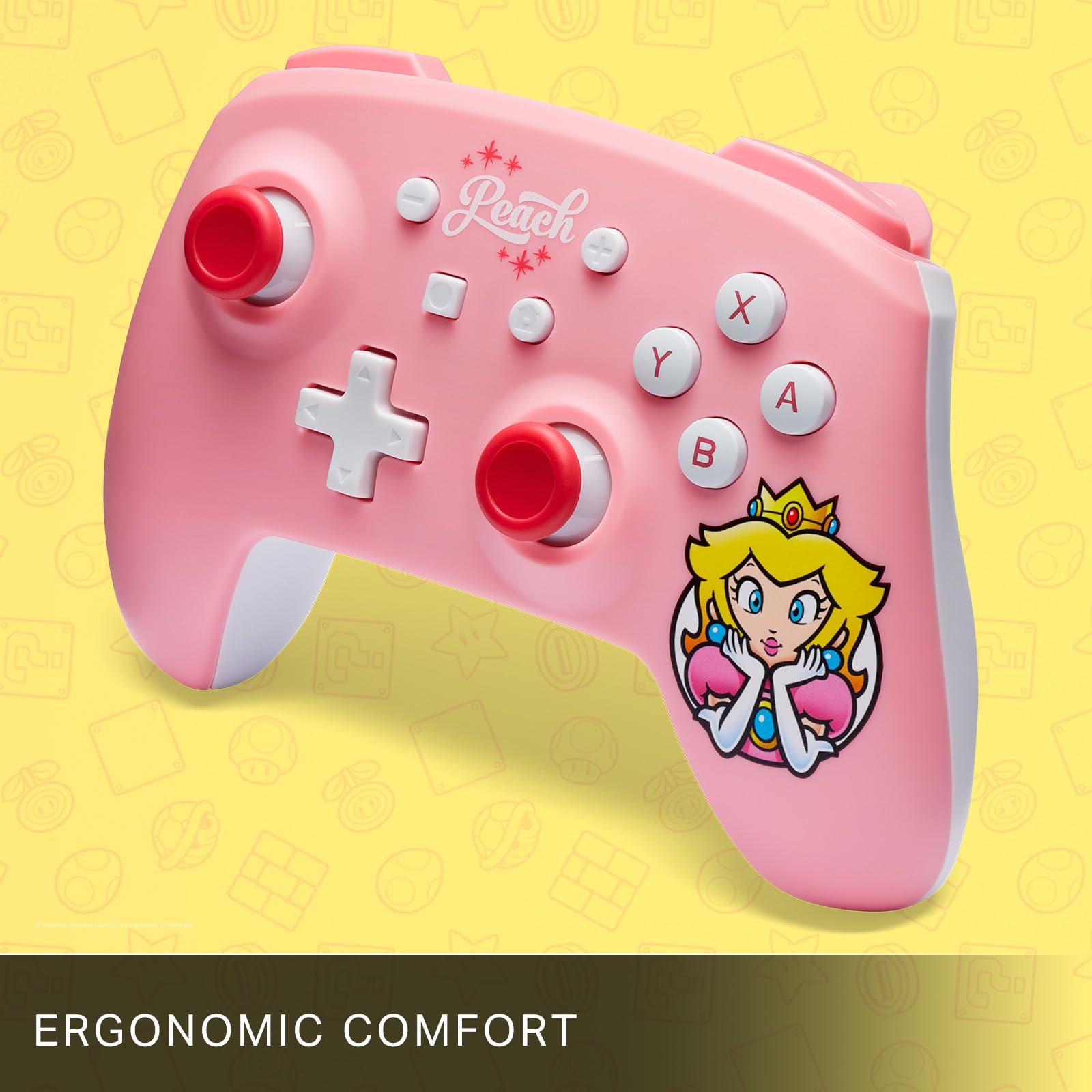 PowerA Wireless Nintendo Switch Controller - Pikachu Ecstatic, AA Battery Powered (Battery Included), Nintendo Switch Pro Controller, Mappable Gaming Buttons, Officially Licensed by Nintendo: Princess Peach With Motion