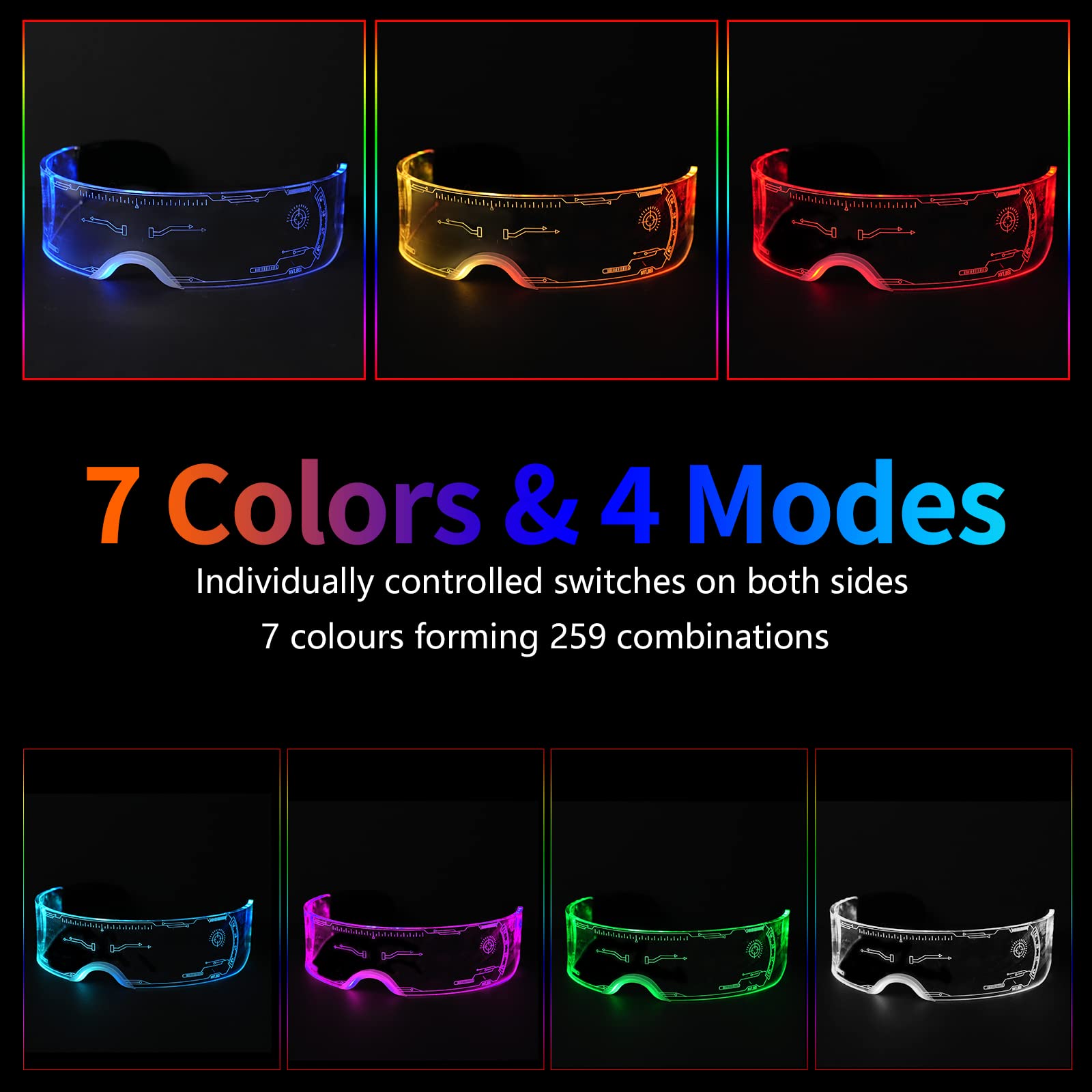 Led Visor Glasses Light Up 7 Colors and 4 Modes,  Glasses for Halloween Cosplay Party Bar Adults: Cyberpunk
