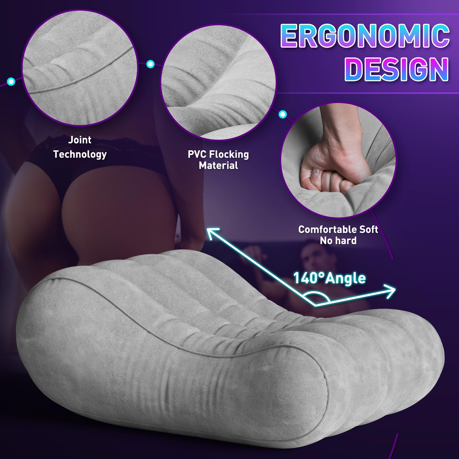 Sex Pillow Couples Sex Toys, Sex Furniture for Bedroom Inflatable Lounge Chair Sofa Bedroom, Velvety Anti-Leak Valve Sexy Bed Things Cushion, Couple Female Adult Toys: Silver