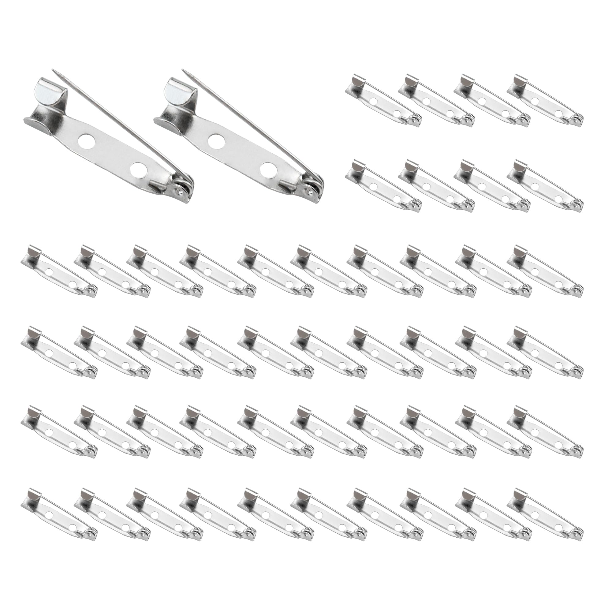 Deshionew 50 PCS Bar Brooch Pins Fasteners Secure Back Safety Clasp Locking Badge Pins Silver Brooch Clips Jewelry Pins for Badges DIY Craft Sewing Wedding Name Tags (25mm)