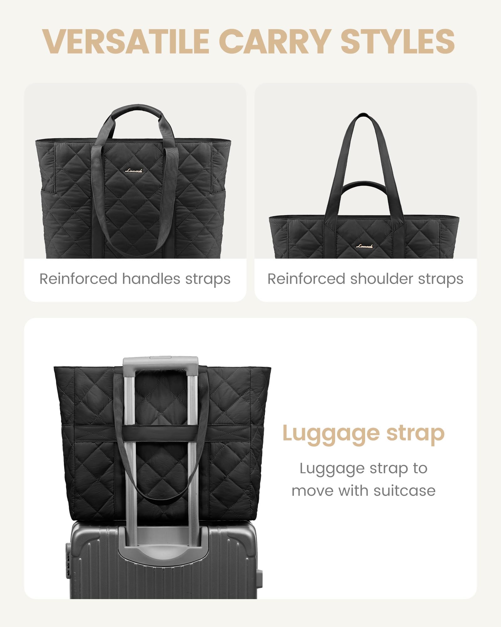 LOVEVOOK Tote Bag for Women,Large Puffer Tote Bag with Zipper,Quilted Puffy Work Bag Purse for Travel Beach Gym Weekend