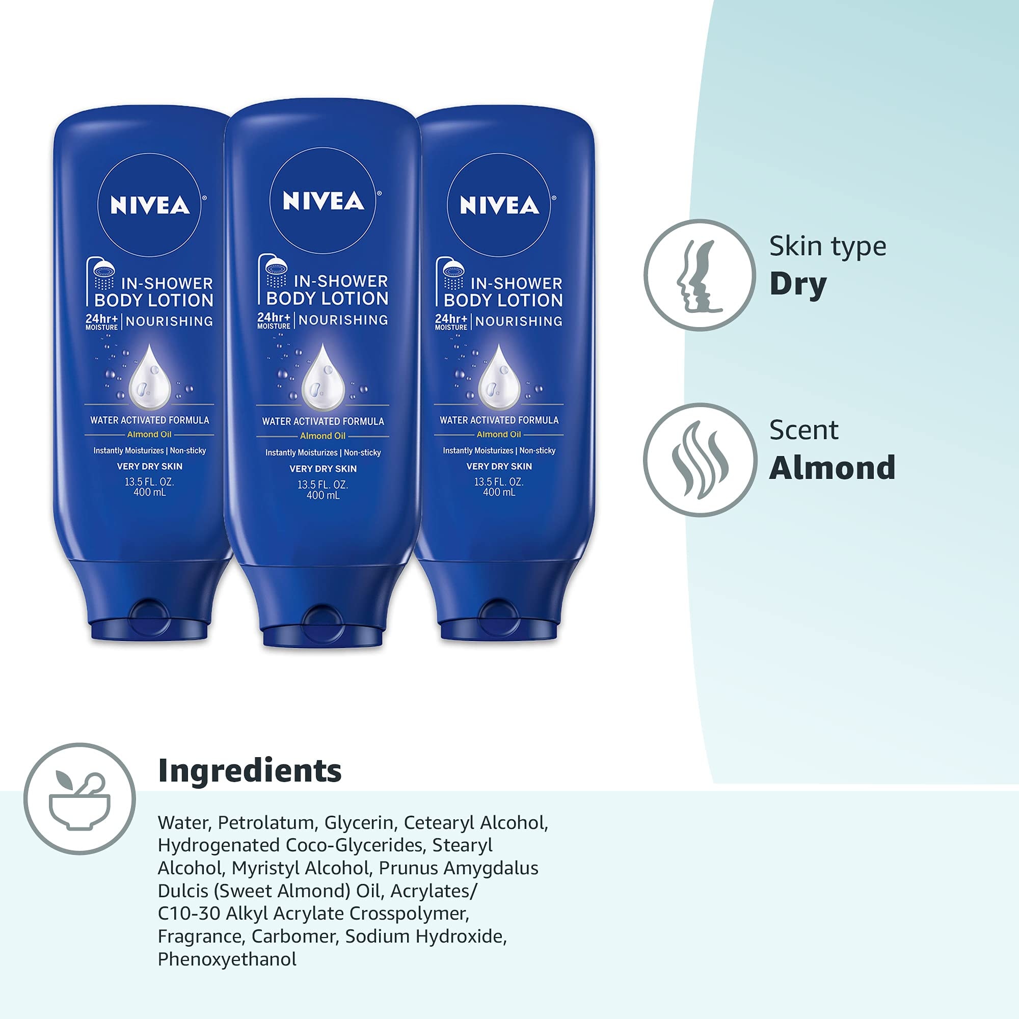 NIVEA Nourishing In Shower Lotion, Body Lotion for Dry Skin, 13.5 Fl Oz Bottle - Image 7