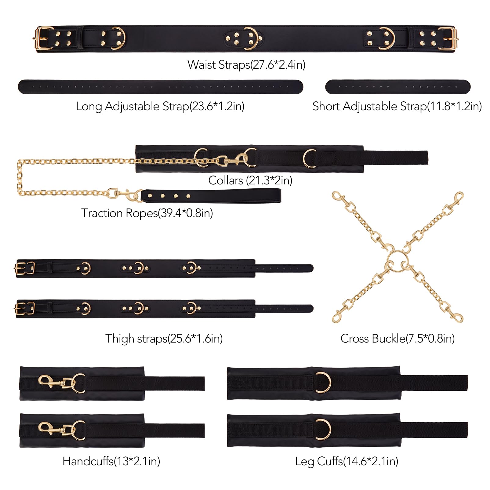 Sex Bondage BDSM Kit Restraints - UTIMI Adult Sex Toys for Couples Neck to Wrist SM Gear & Accessories Game 7PCS Sets with Adjustable Handcuffs Ankle Thigh Cuff Cross Waist Strap Traction Chain Collar