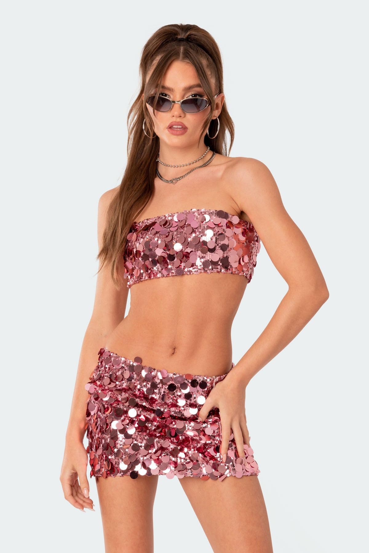 ANKOMINA Women's Sexy Shiny Sequin Mini Skirt Glitter Low Waist Pencil Skirts Bodycon Dance Party Club Short Skirt