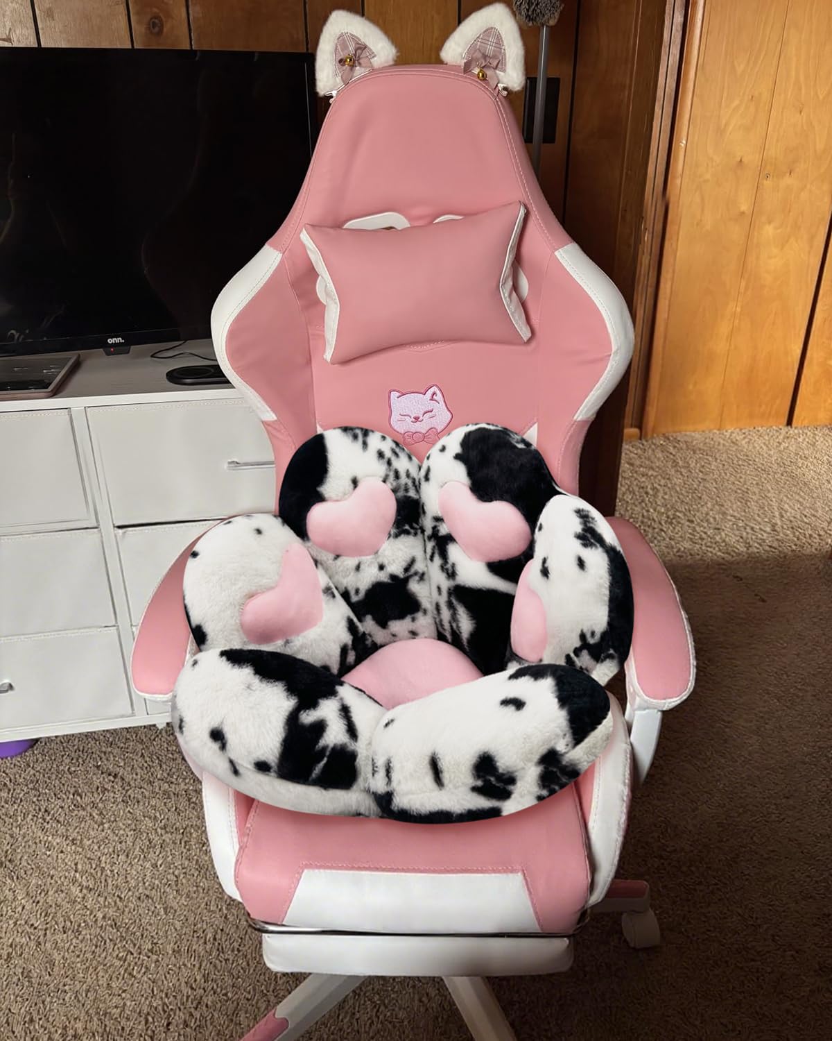 MOONBEEKI Cat Paw Cushion Chair Comfy Kawaii Plush Seat Cushions Shape Lazy Pillow for Gamer Chair 28"x 24" Cozy Floor Cute Seat Kawaii for Girl Worker Gift, Dining Room Bedroom Decorate Black: Milk Cow 28 Inch