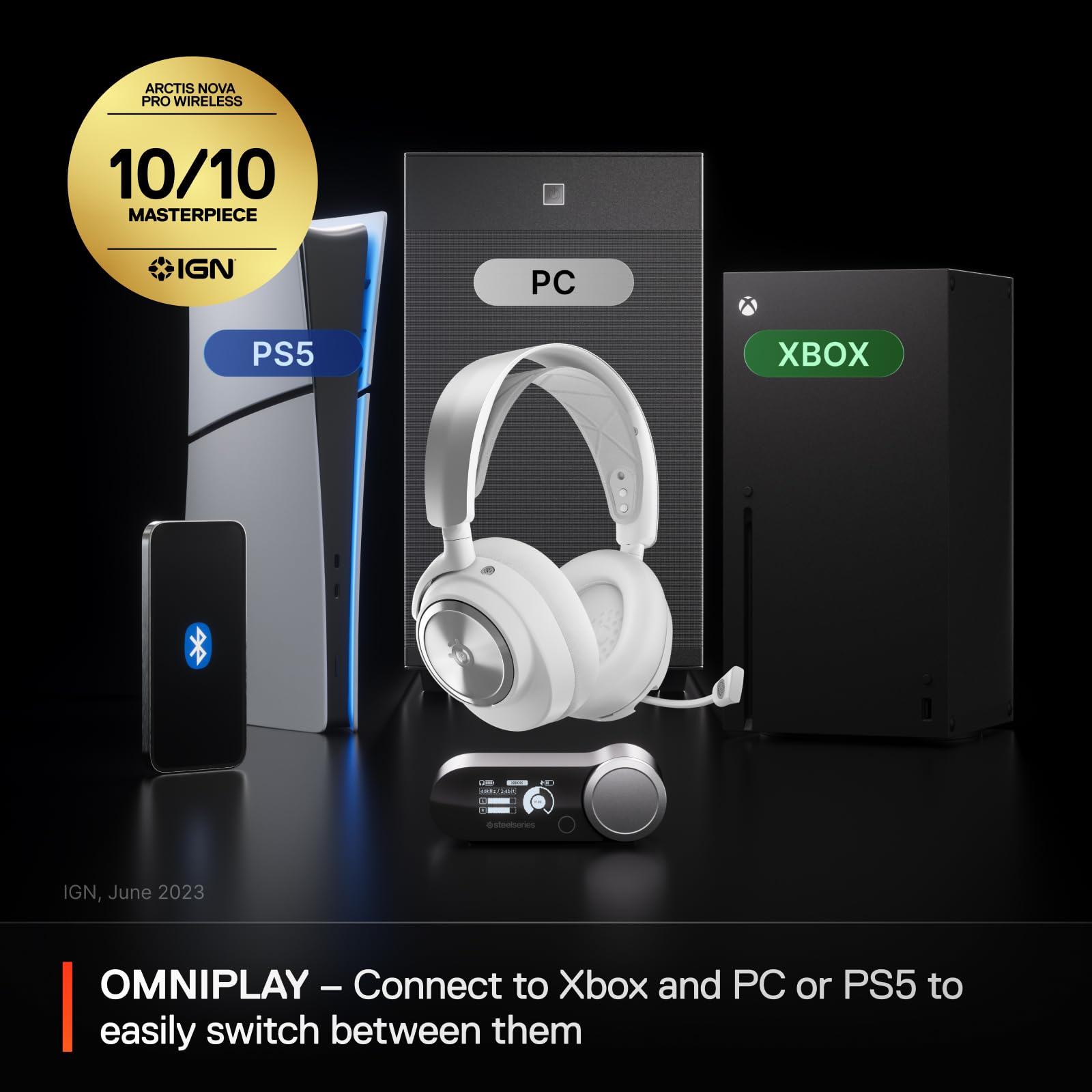 SteelSeries Arctis Nova Pro Wireless Xbox Multi-System Gaming Headset - Neodymium Magnetic Drivers - Active Noise Cancellation - Infinity Power System - Xbox, PC, PS5, PS4, Switch, Mobile - White: Xbox White
