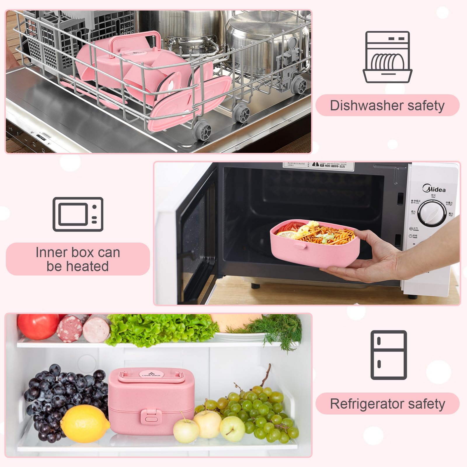 Pawtong Bento Lunch Box with 8oz Soup Thermo, Kids Sustainable Bento Box Leakproof Lunch Food Containers with Lunch Bag, Kids Thermo Insulated Hot Food Jar for School, Trvael (): Pink