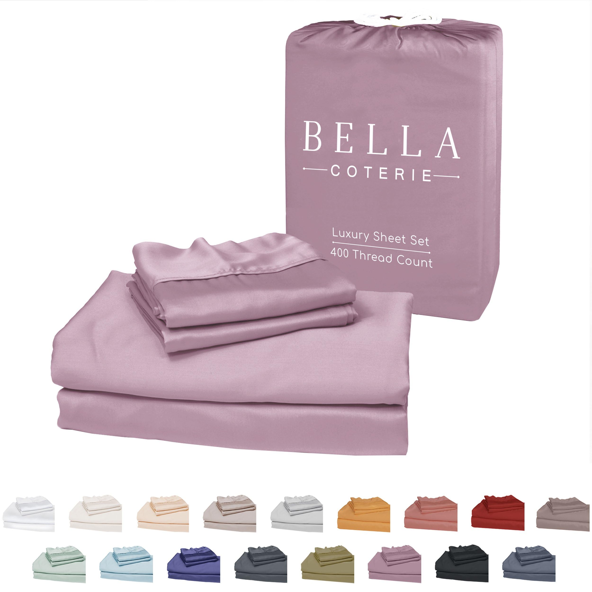 Bella Coterie Luxury Bamboo Viscose Queen Size Sheet Set | 100% Organically Grown | Ultra Soft | Cooling for Hot Sleepers | 18" Deep Pocket [Lilac]