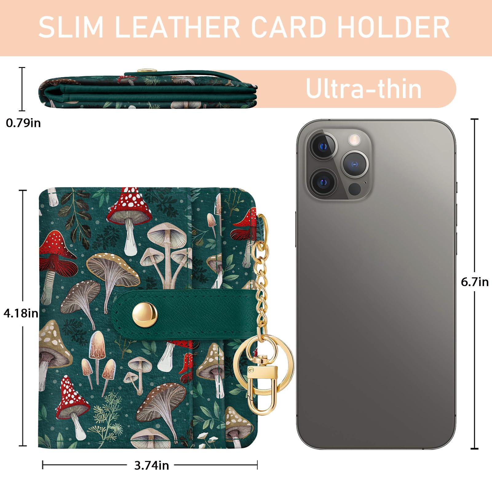 Jogjam  Rfid Ladies Wallet, Small Slim Thin Compact Credit Card Women Wallet, PU Leather Bifold Cash Zipper Coin Pocket ID Window for Female: Mushroom Green