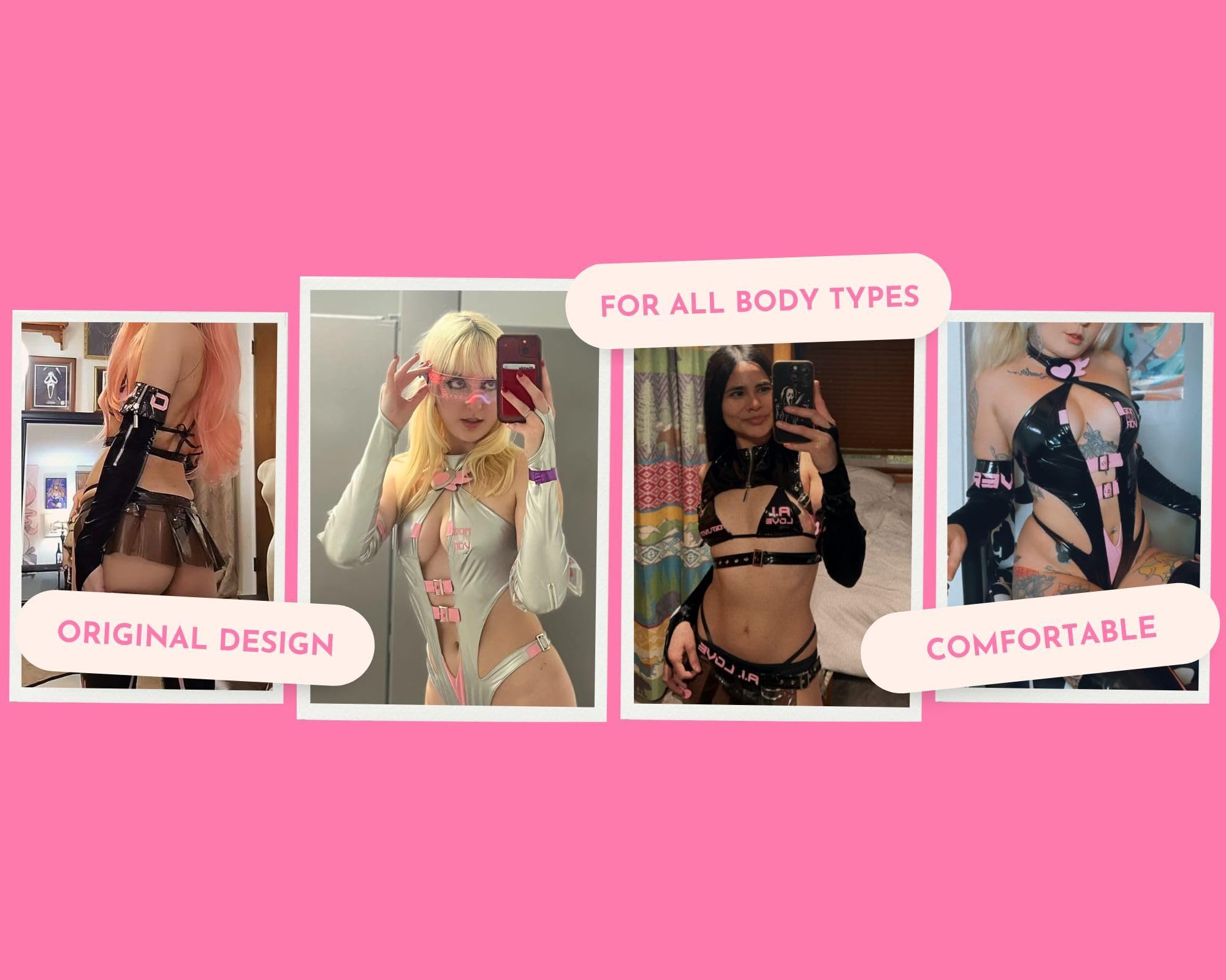 MOEFLAVOR A.I. Love Sleeves - Cosplay Gloves Set, One Size Second Skin Design, Long Fingerless Gloves, Arm Sleeves and More: XS/S Black