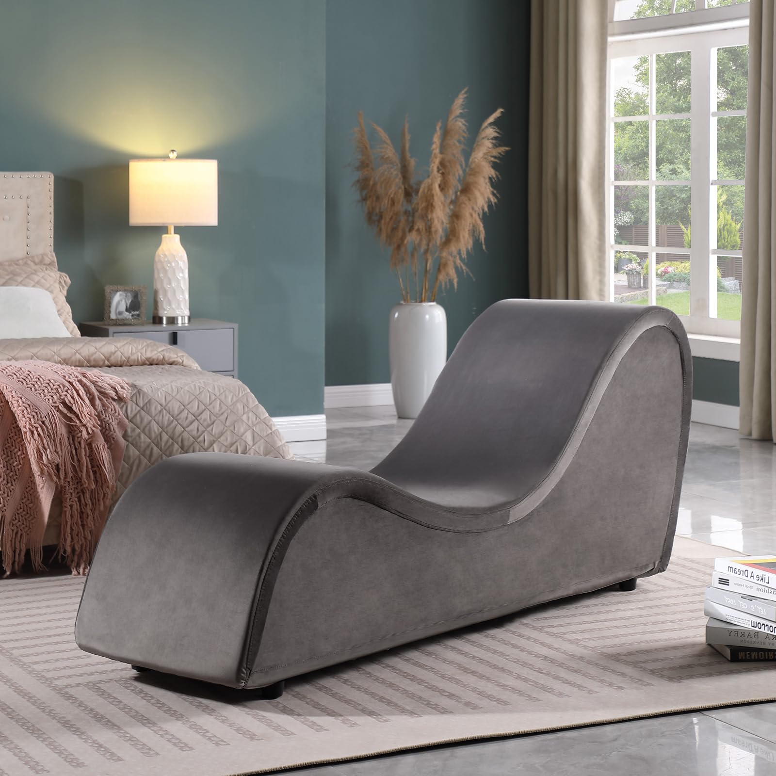 JUBILOOM Yoga Chaise Lounge Chair - Ergonomic Design for Adults, Padded Sponge with Washable, Yoga Chair with Non-Slip Bottom for Bedroom, Living Room, Indoor & Outdoor Yoga Furniture, Dark: Grey
