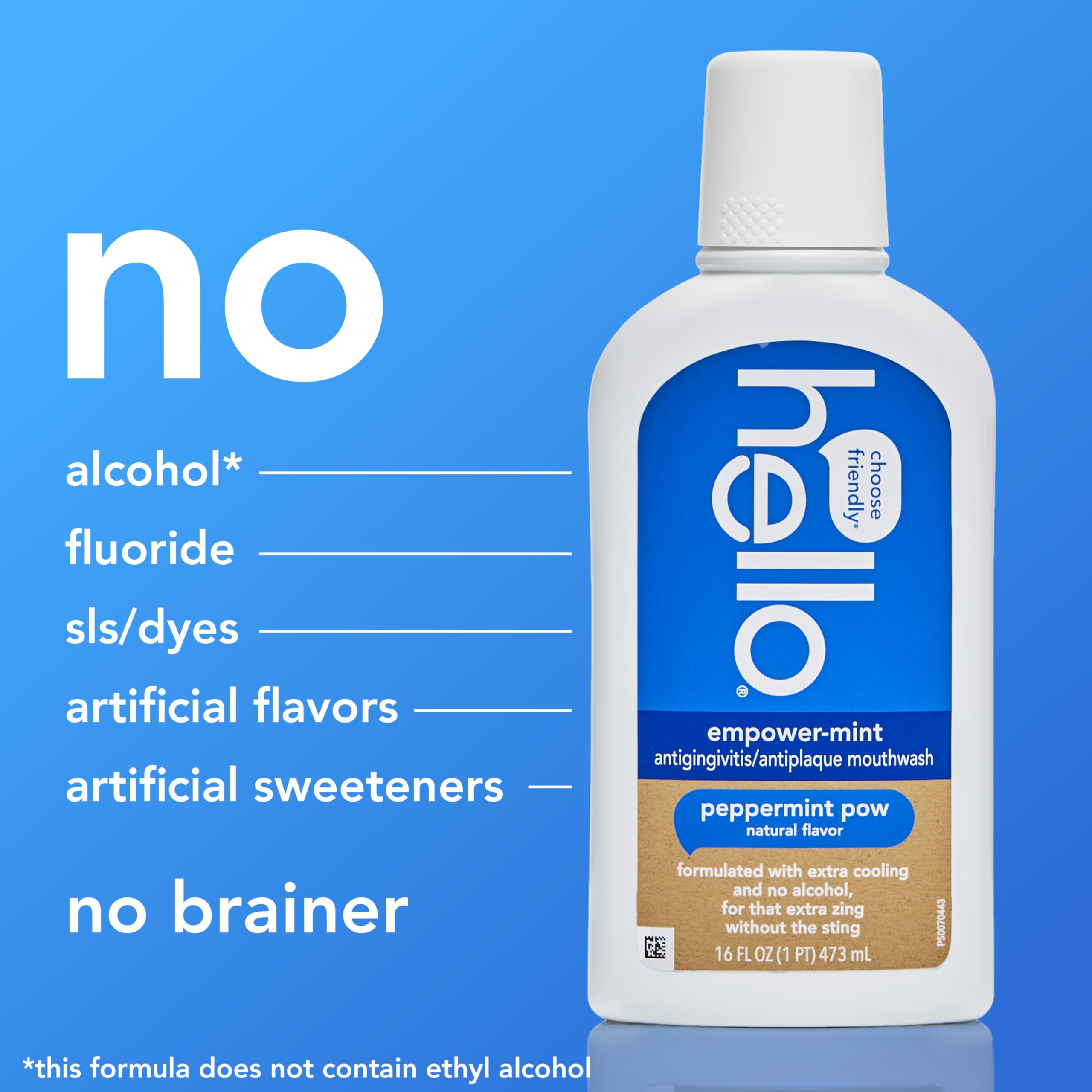 Hello Peace Out Plaque, Antigingivitis Alcohol Free Mouthwash, Natural Mint with Aloe Vera and Coconut Oil, Fluoride Free, Vegan, SLS Free and Gluten Free, 16 Ounce (Pack of 3): Peppermint Pow 16 Fl Oz (Pack of 3)
