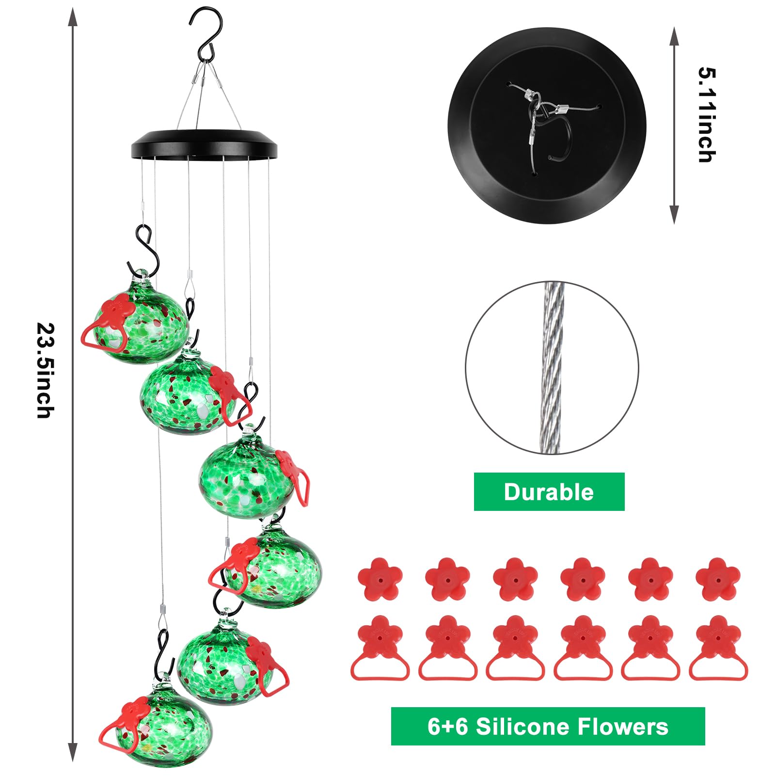 Headak Life Charming Wind Chimes Hummingbird feeders for Outdoors Hanging ant and bee Proof,Never Leak,Perfect Garden Decor for Outside