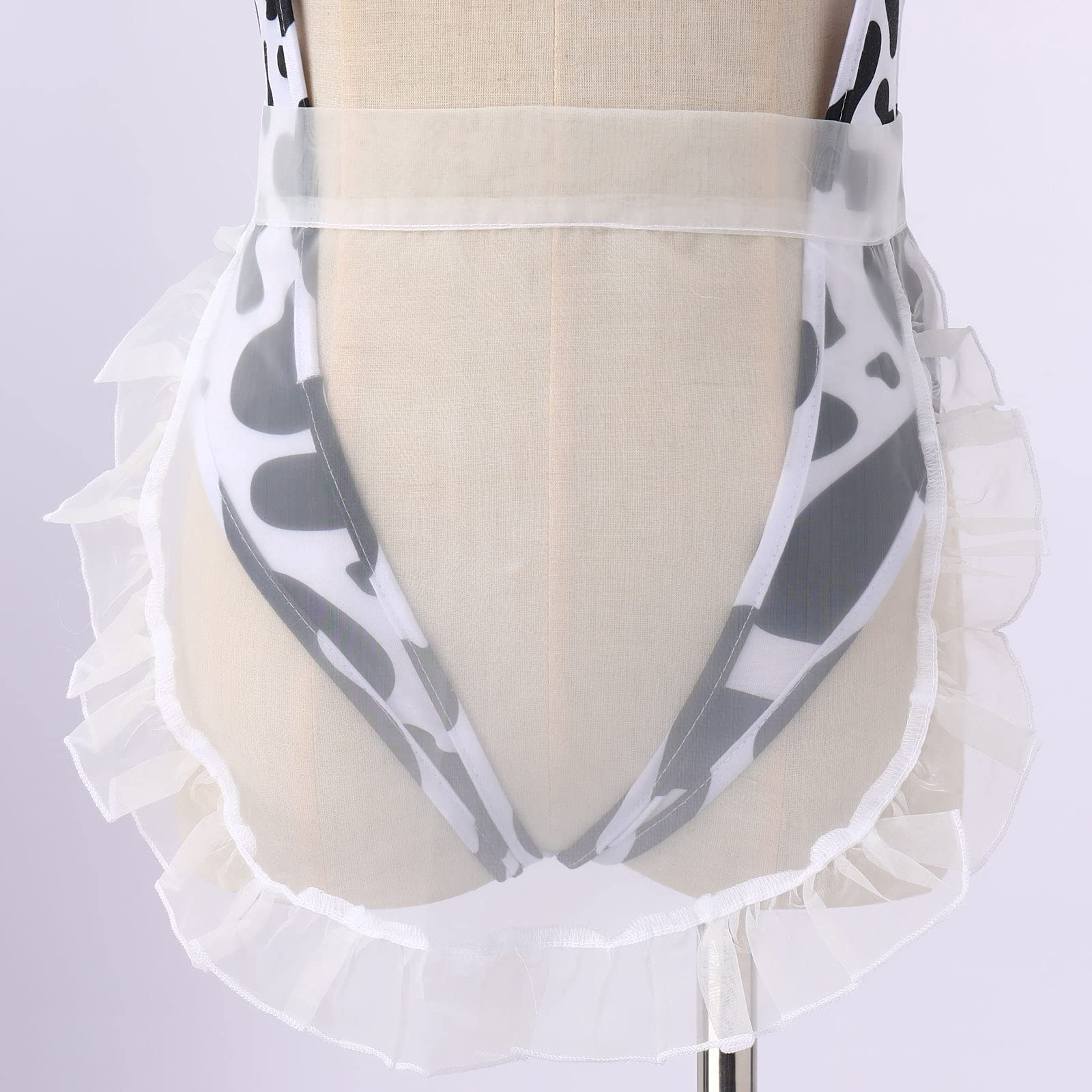 FYMNSI Women Sexy Milk Cow Lingerie Set Anime Maid Cosplay Costume Mini Bikini Bra Bodysuit with Bell Choker Stockings Outfit: One Size Cow Bodysuit Skirt