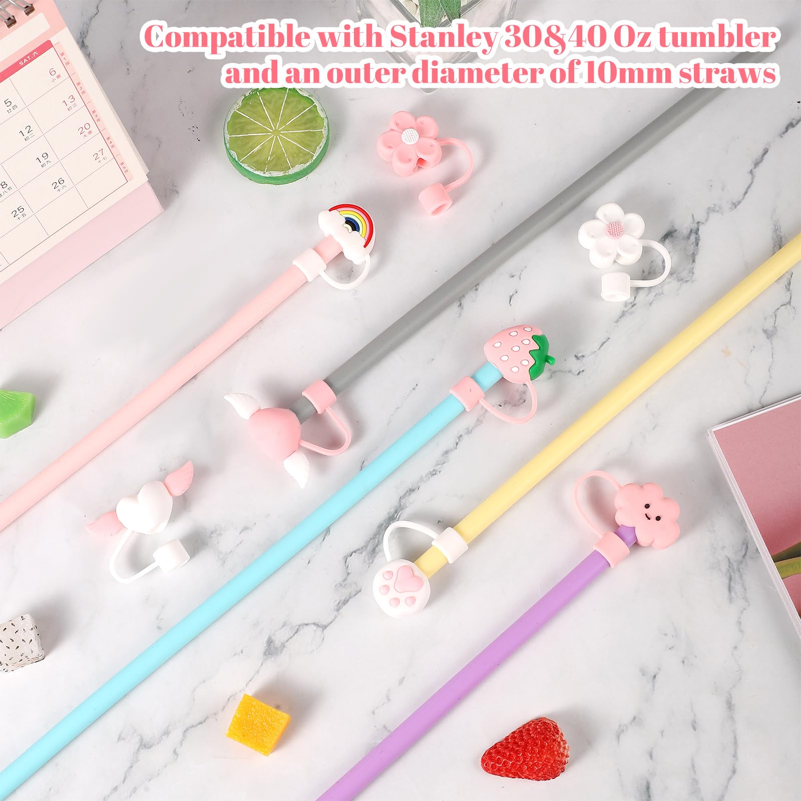 8 PCS Straw Cover, Straws Toppers for Stanley 30&40 Oz Tumbler, Straw Caps in Various Shapes Silicone Covers Cap for 0.4 Inch/10 mm Tips () thumbnail 3