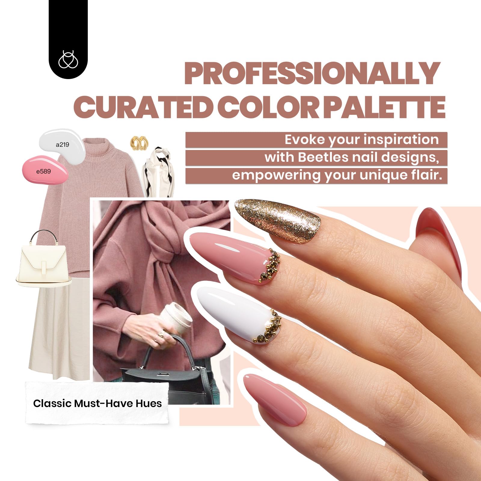 beetles Gel Polish Set Summer Gel Nail Polish Kit Pastel 36 Pcs 32 Colors with Base Top Coat Hot Pink Green Black White Burgundy Red Blue Purple Gifts for Women Fingertip Palette: 2-Chic Outfits